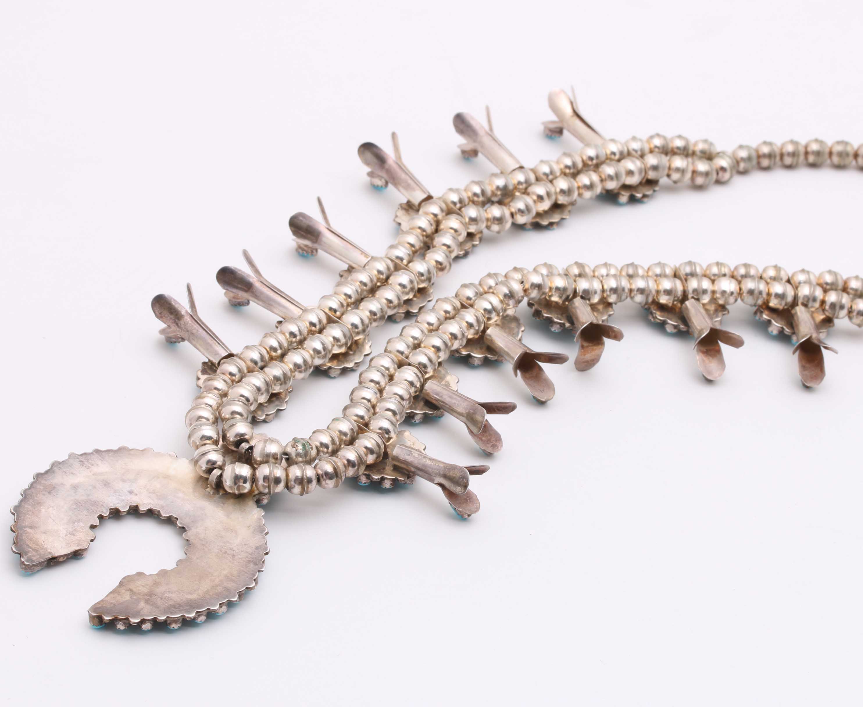 Sterling and Turquoise Squash Blossom Necklace and Earrings