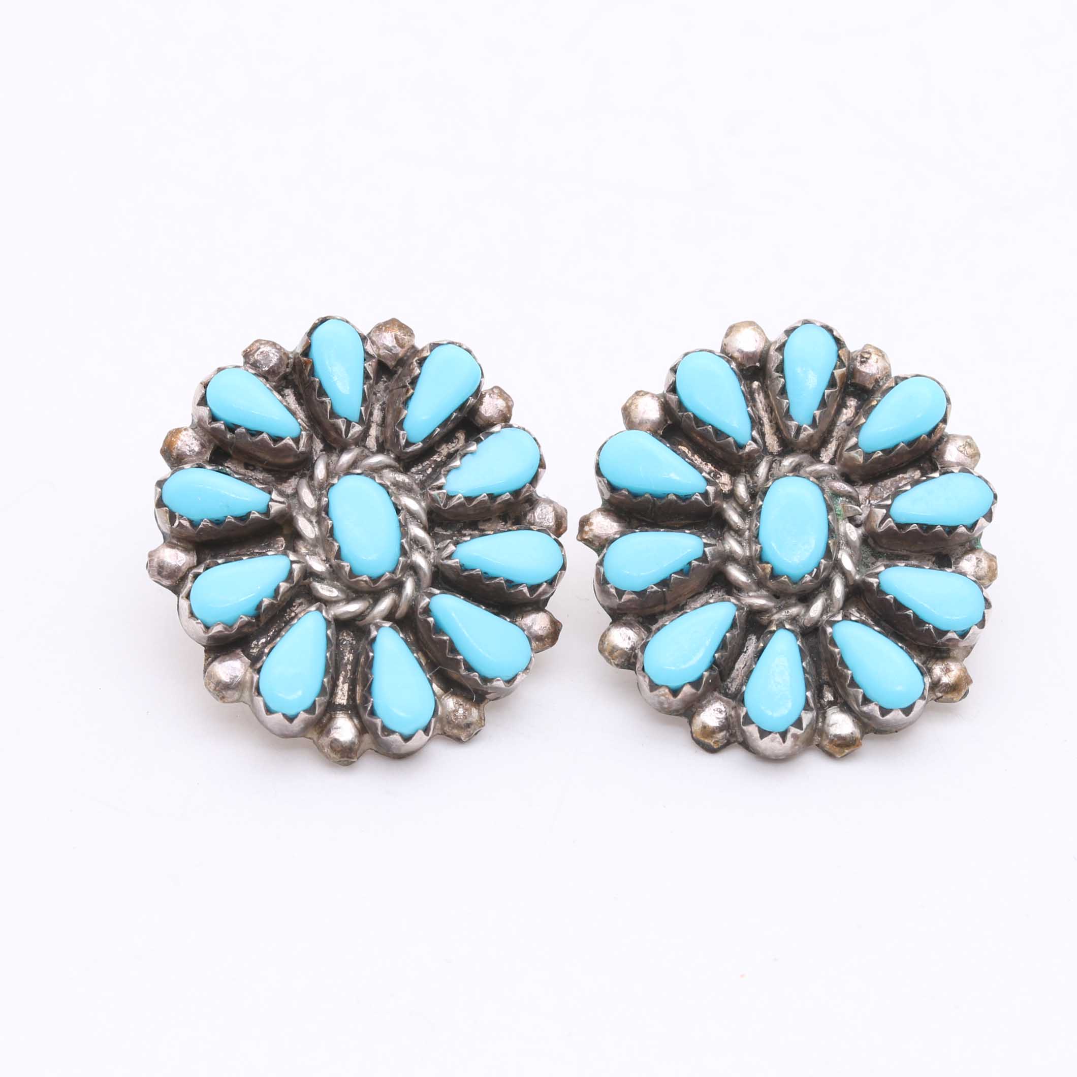 Sterling and Turquoise Squash Blossom Necklace and Earrings