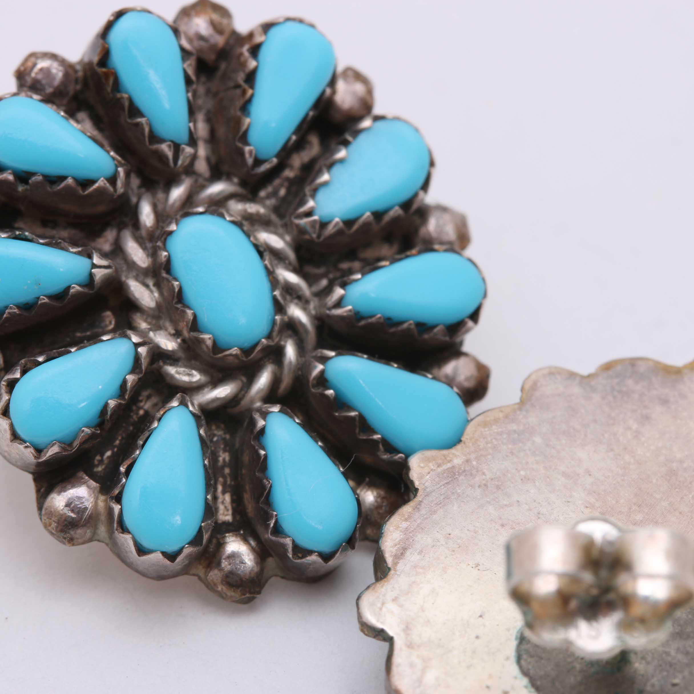 Sterling and Turquoise Squash Blossom Necklace and Earrings