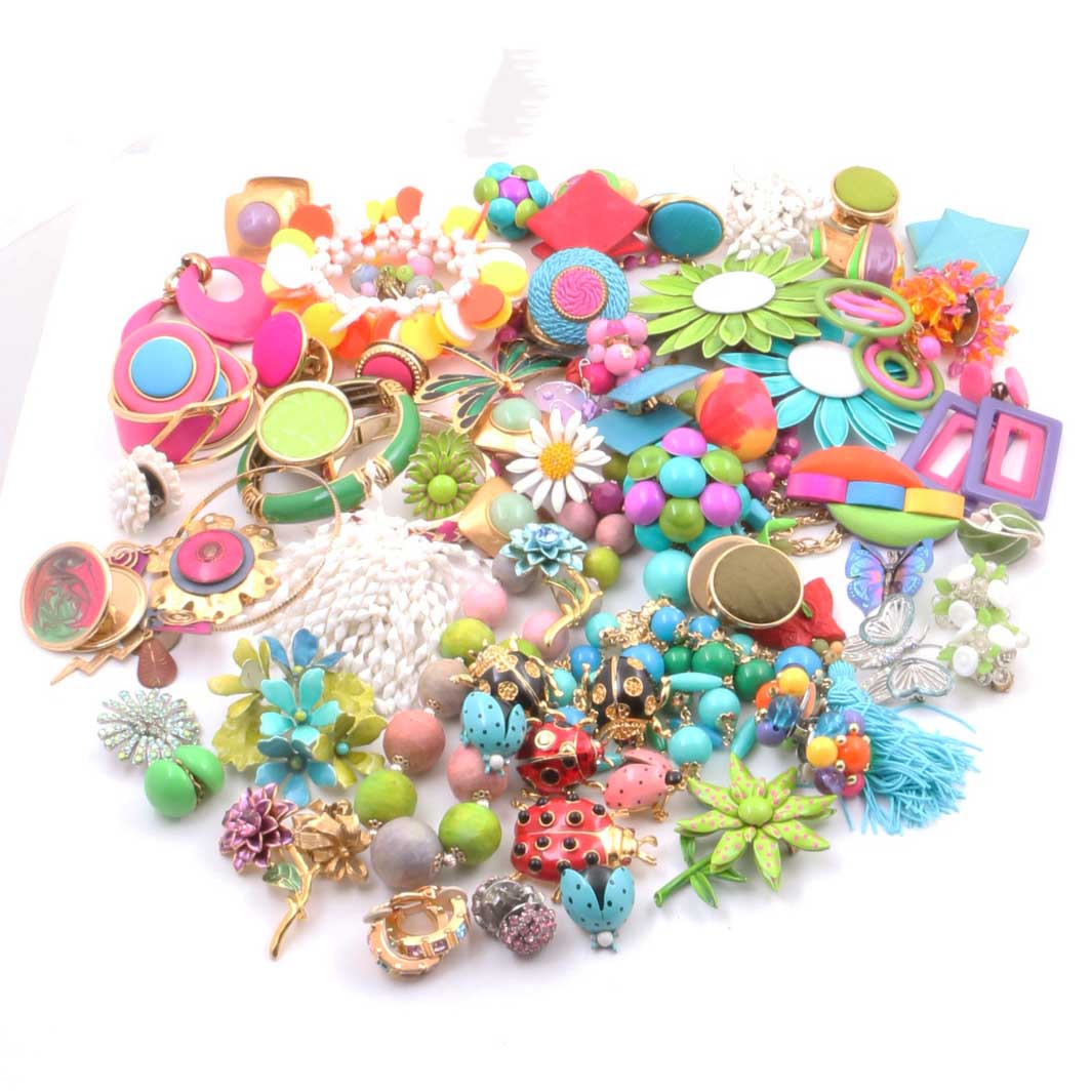 Collection of Costume Jewelry with Flowers and Insects