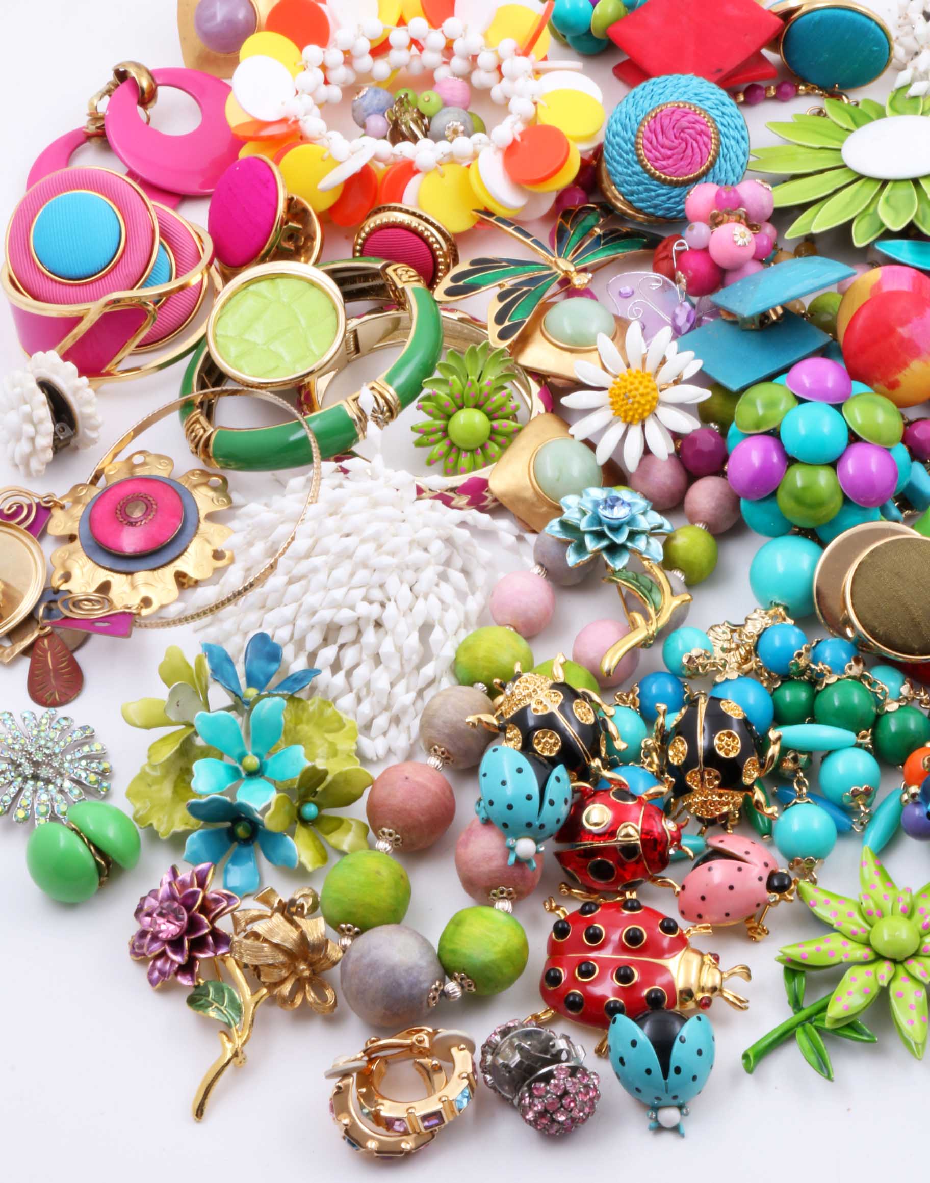 Collection of Costume Jewelry with Flowers and Insects