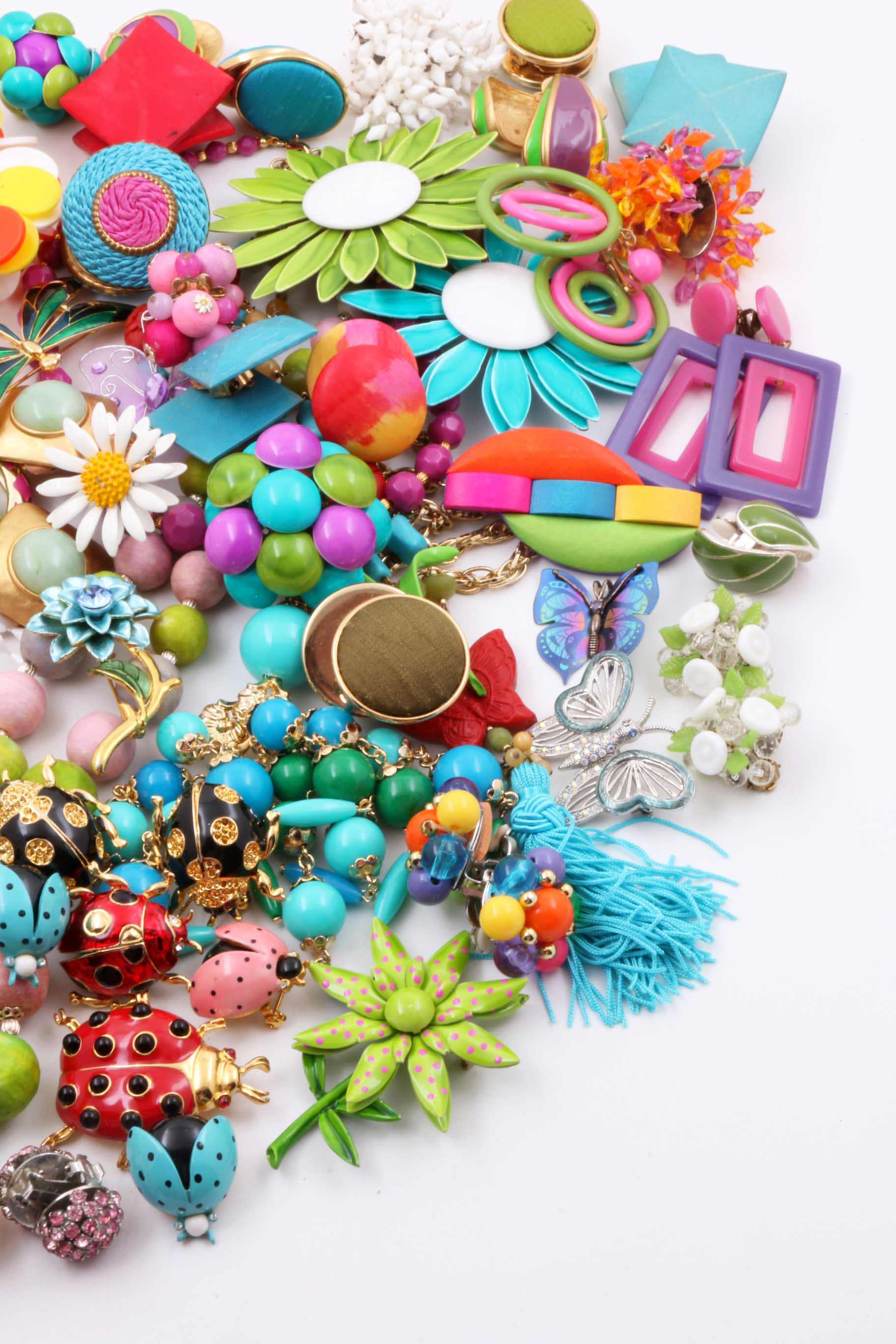 Collection of Costume Jewelry with Flowers and Insects