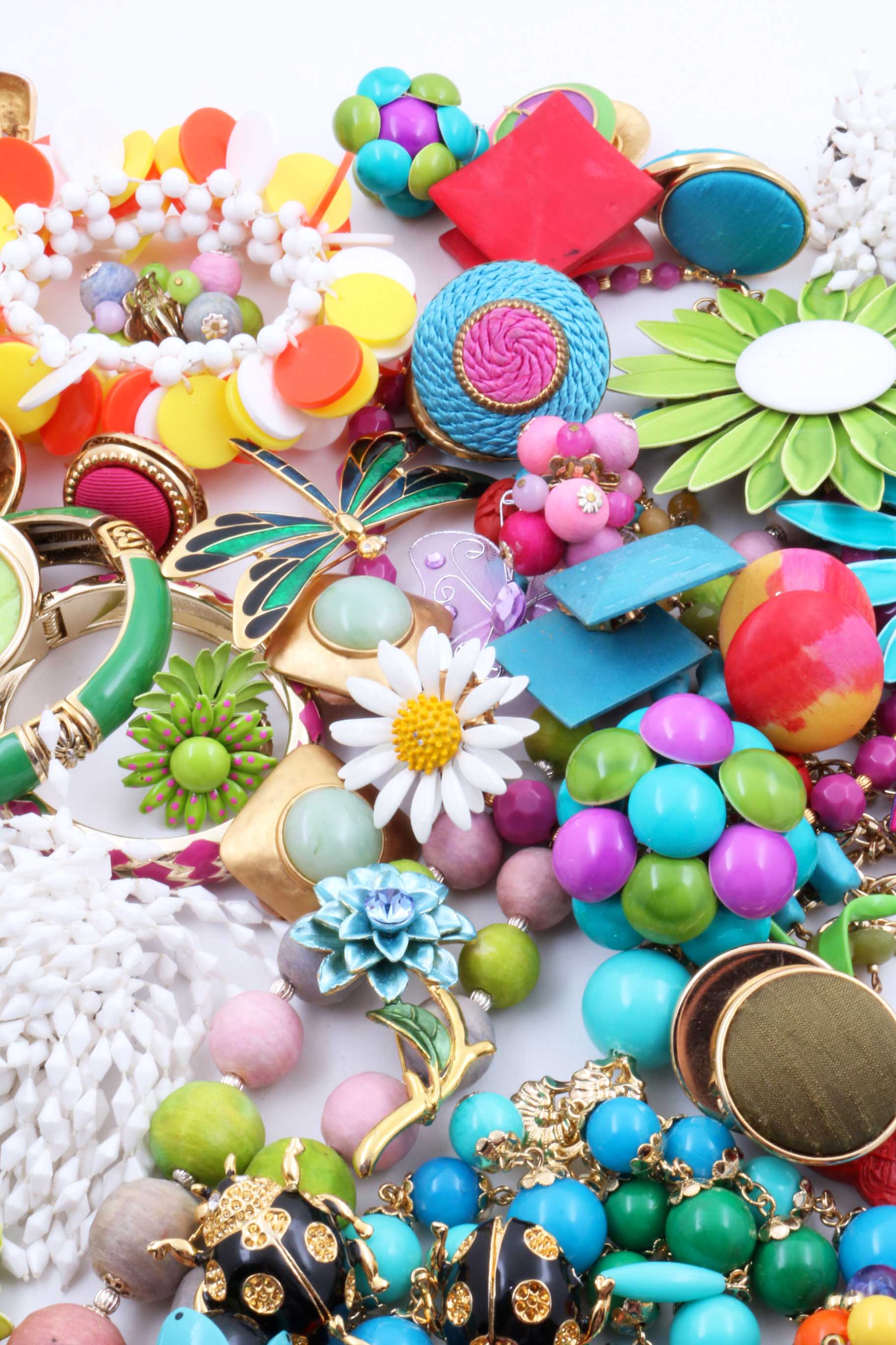 Collection of Costume Jewelry with Flowers and Insects