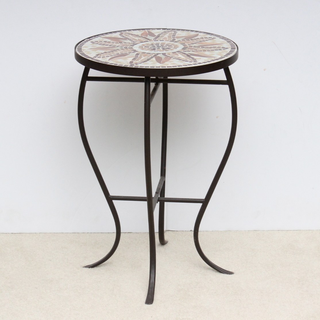 Mosaic Tile Top Wrought Iron Accent Table