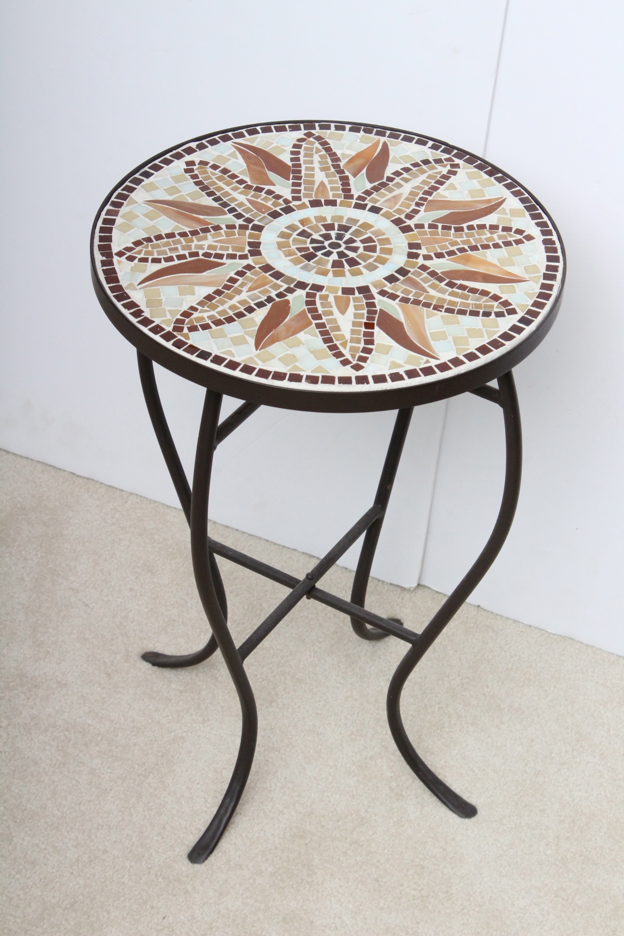 Mosaic Tile Top Wrought Iron Accent Table