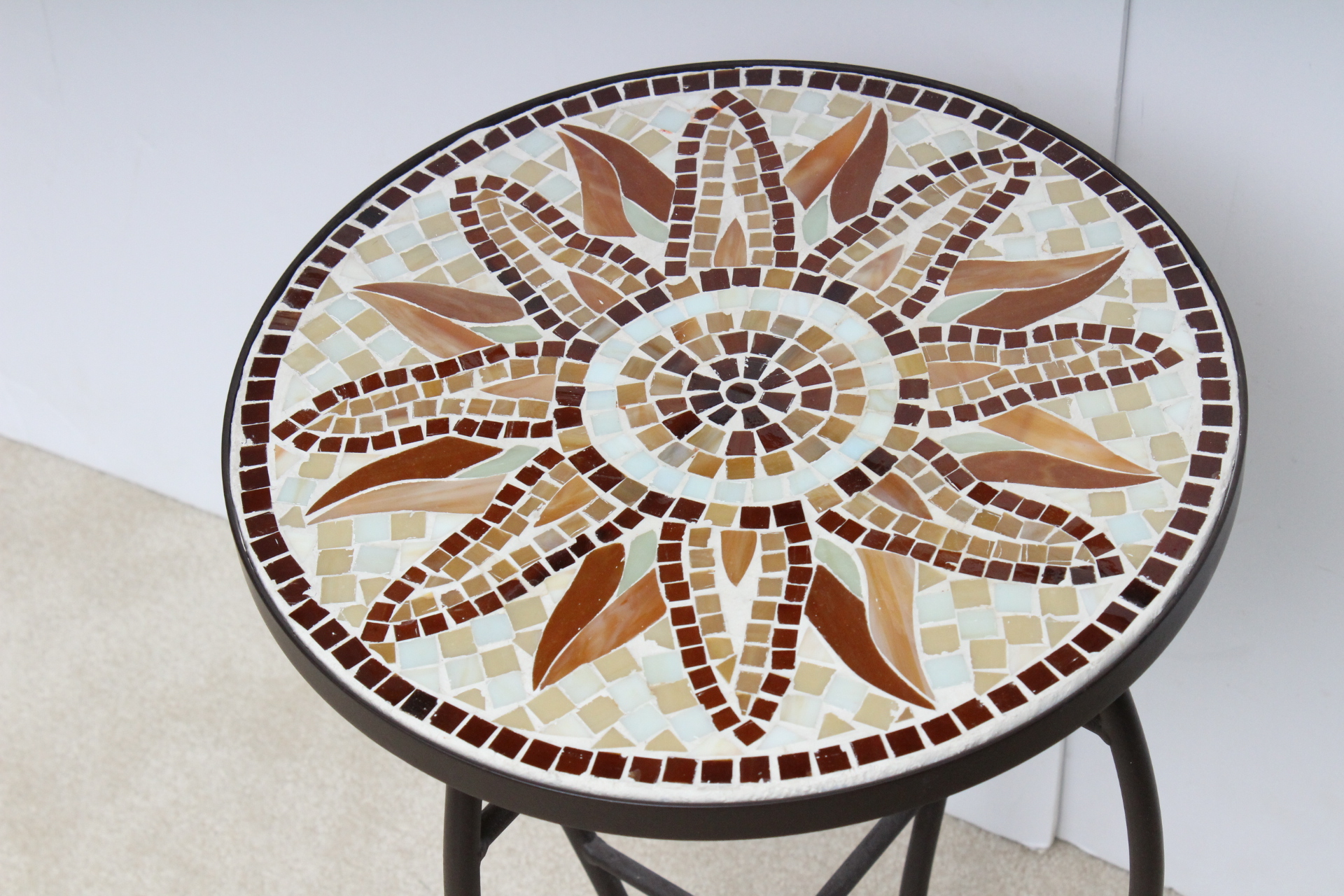 Mosaic Tile Top Wrought Iron Accent Table
