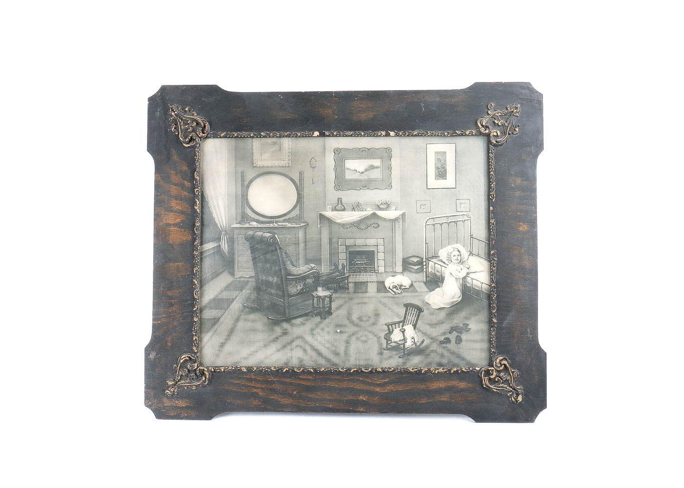 Black and White Print of Father and Daughter