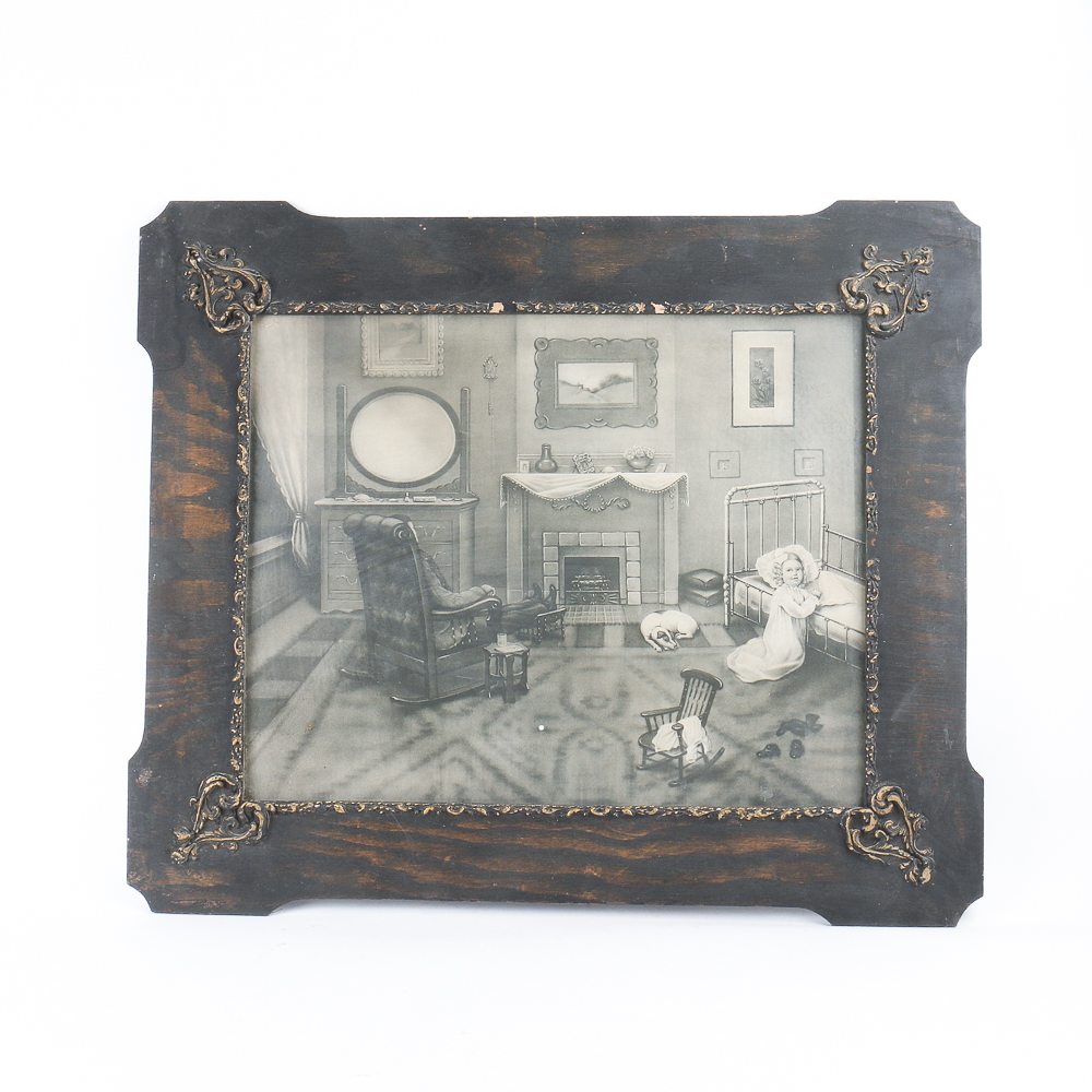 Black and White Print of Father and Daughter