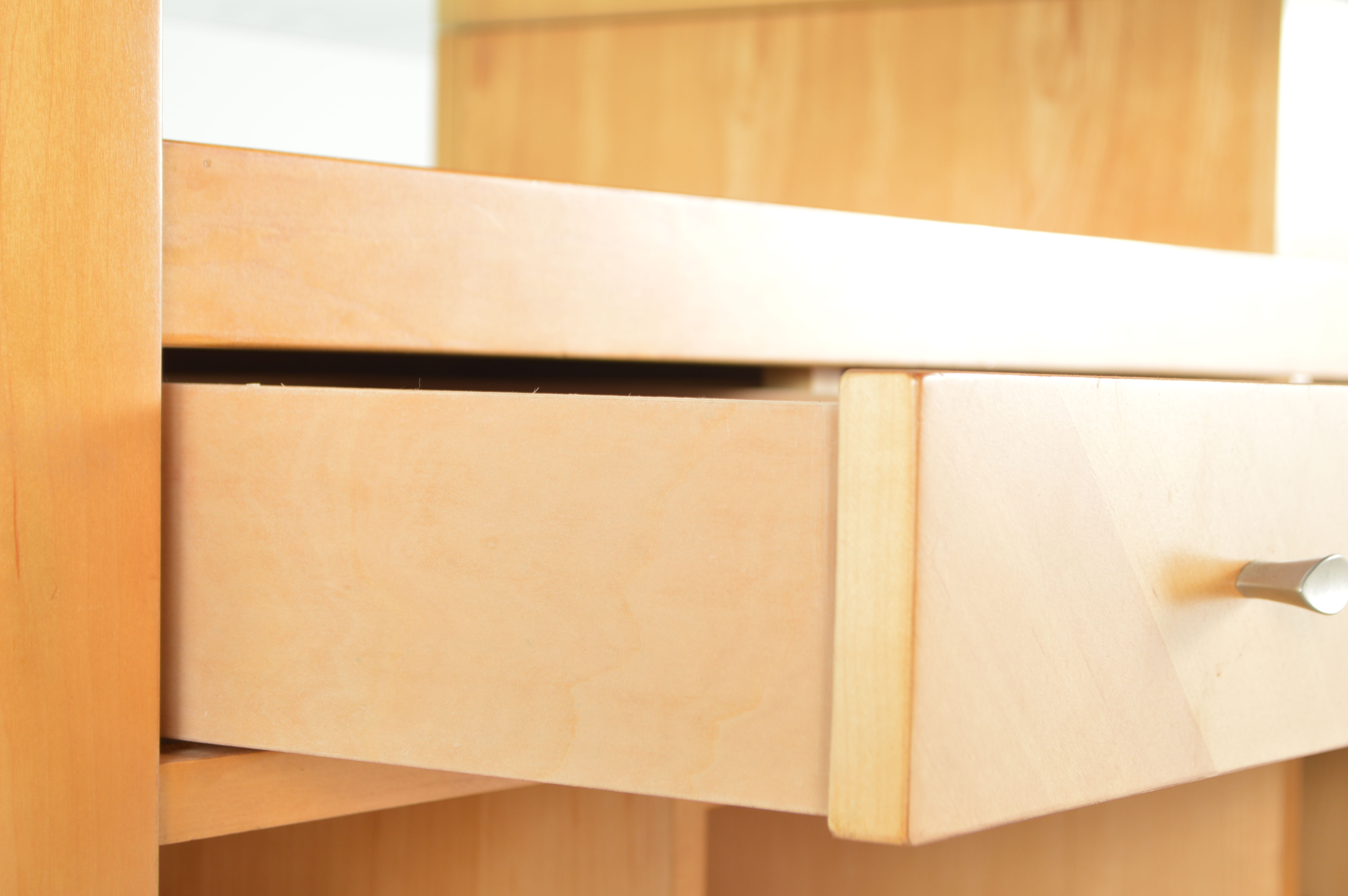 Art Deco Inspired Glass Top Blonde Wood Bar Cabinet