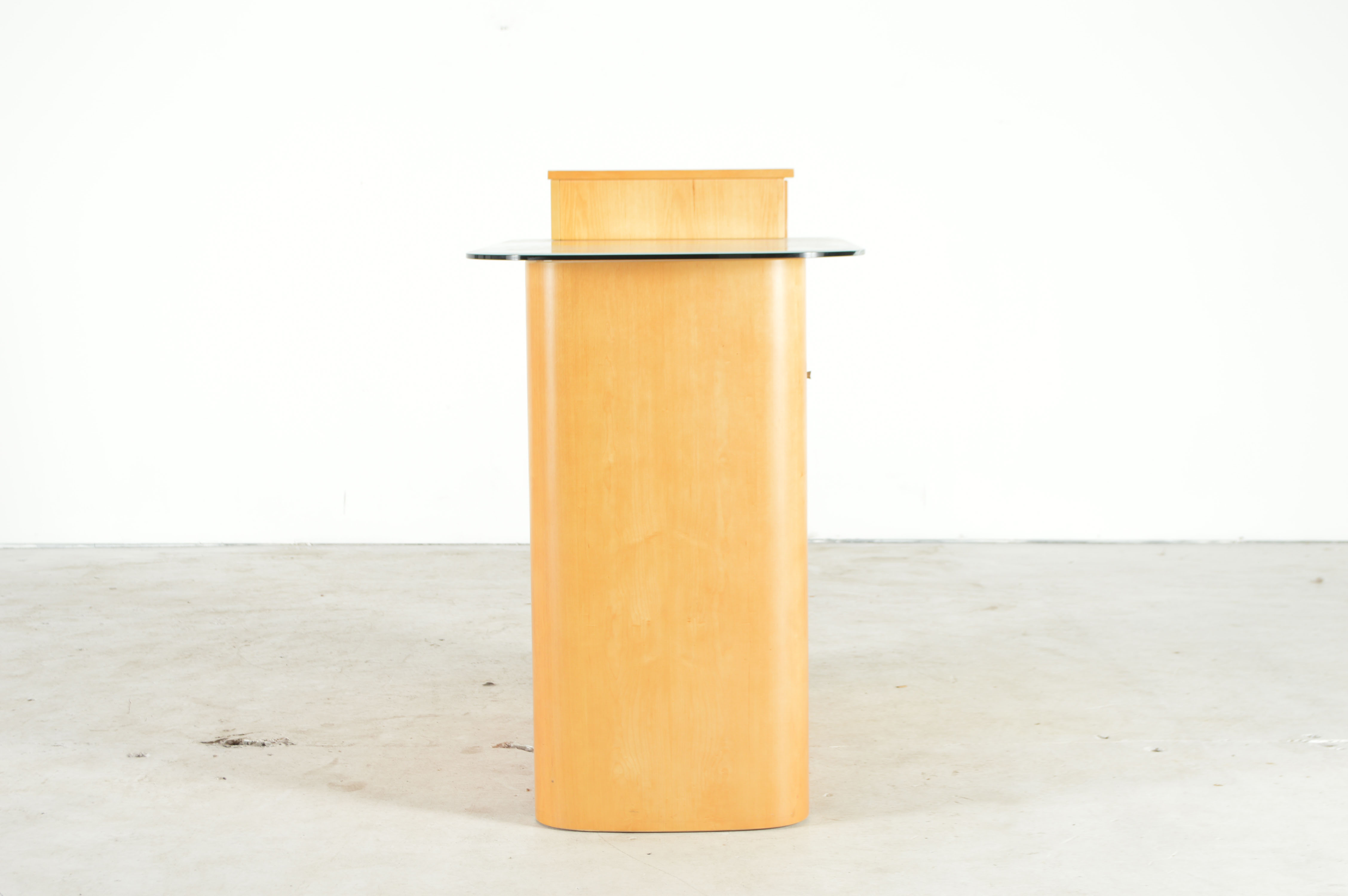 Art Deco Inspired Glass Top Blonde Wood Bar Cabinet