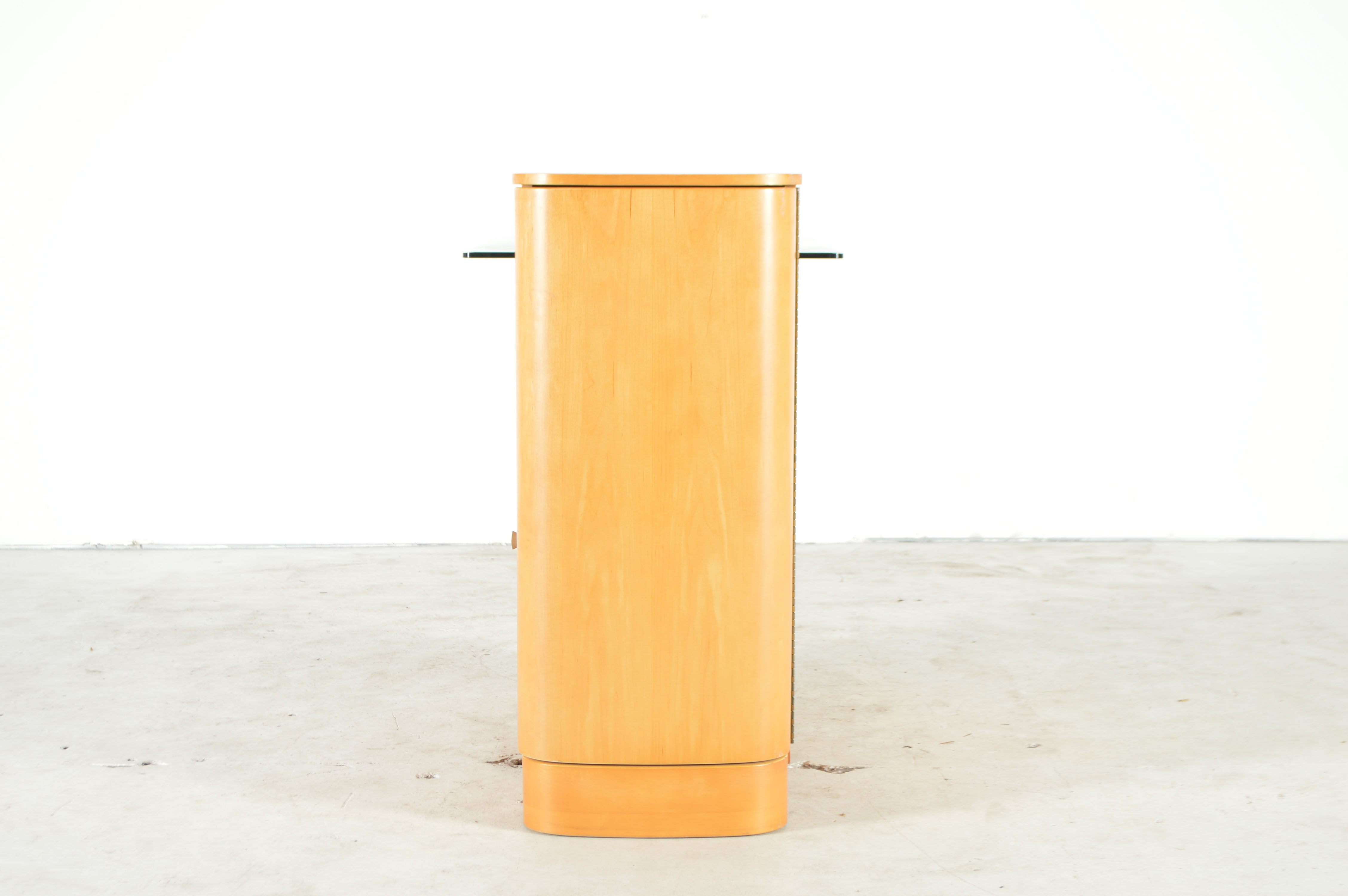 Art Deco Inspired Glass Top Blonde Wood Bar Cabinet