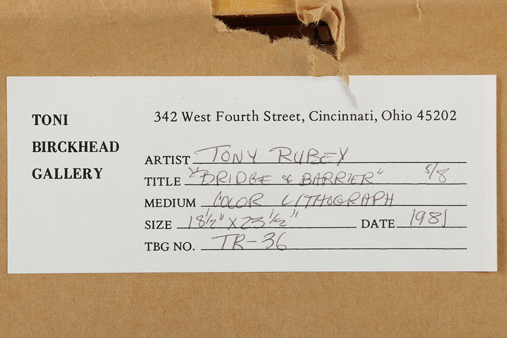 Tony Rubey Limited Edition Lithograph on Paper "Bridge Barrier"