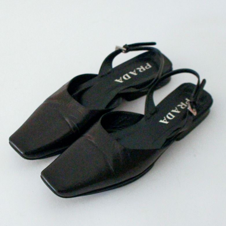 Prada Black Leather Slingback Flats