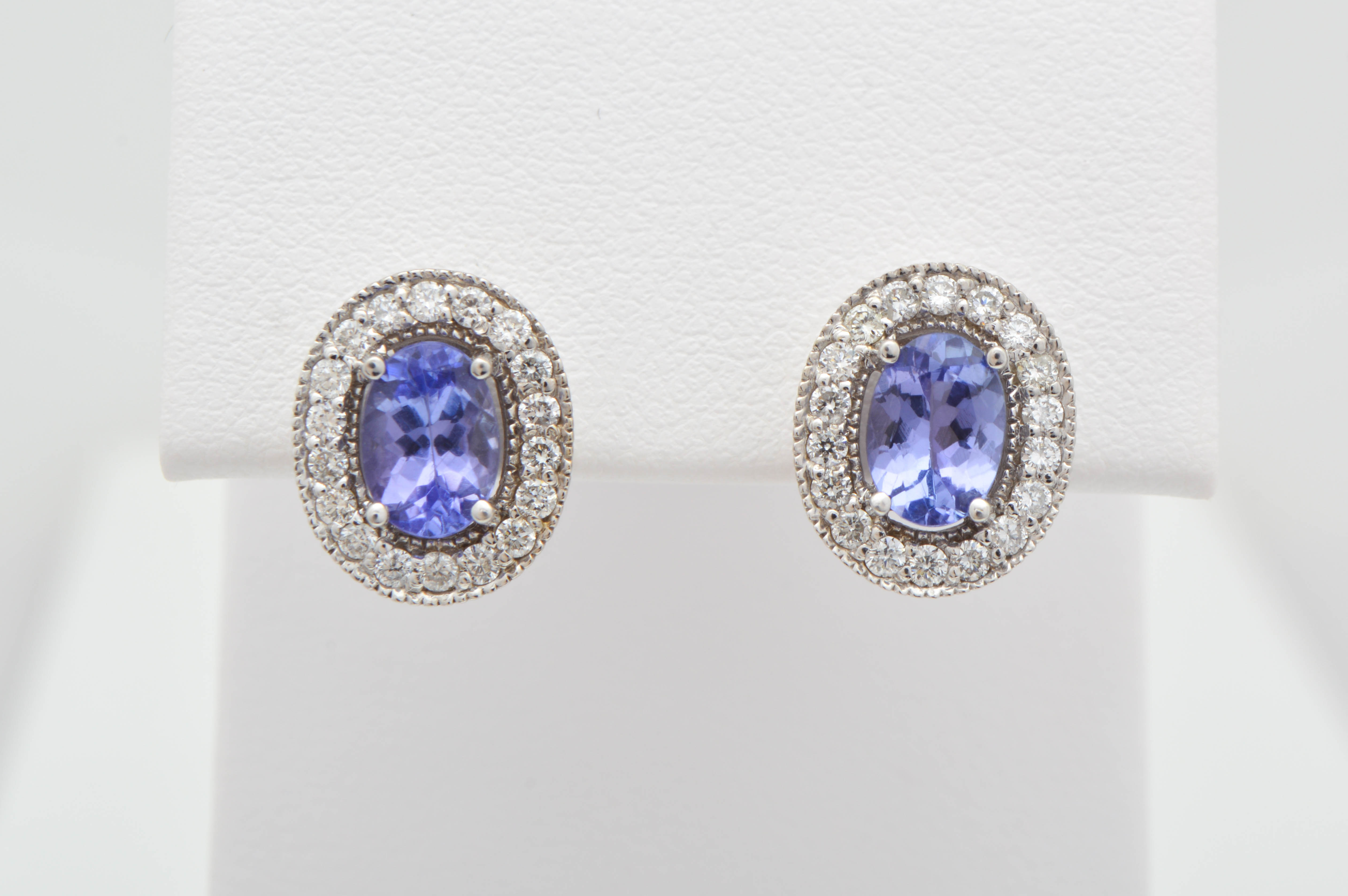 2.00 CTW Tanzanite, Diamond and 14K White Gold Drop Earrings