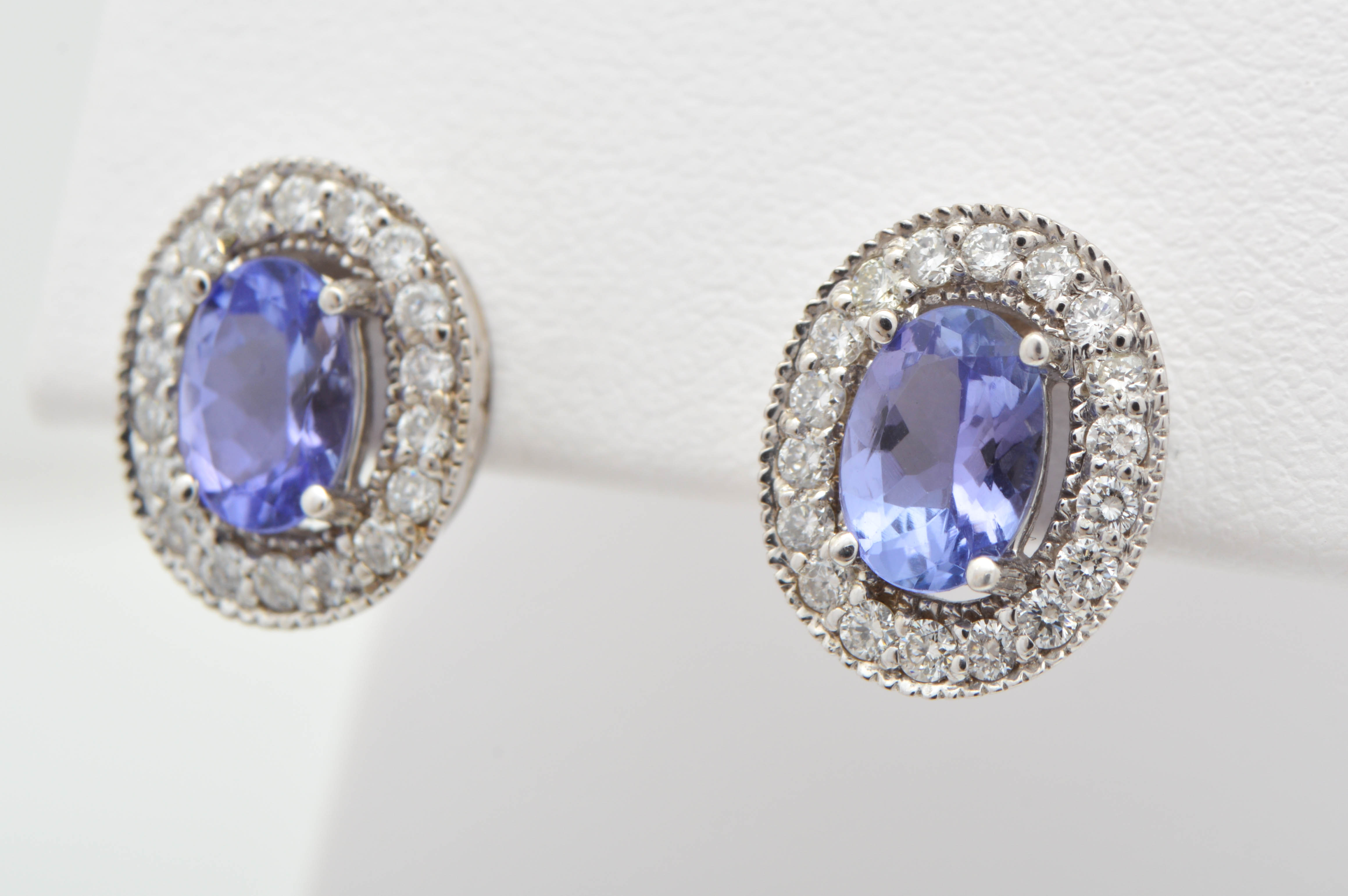 2.00 CTW Tanzanite, Diamond and 14K White Gold Drop Earrings