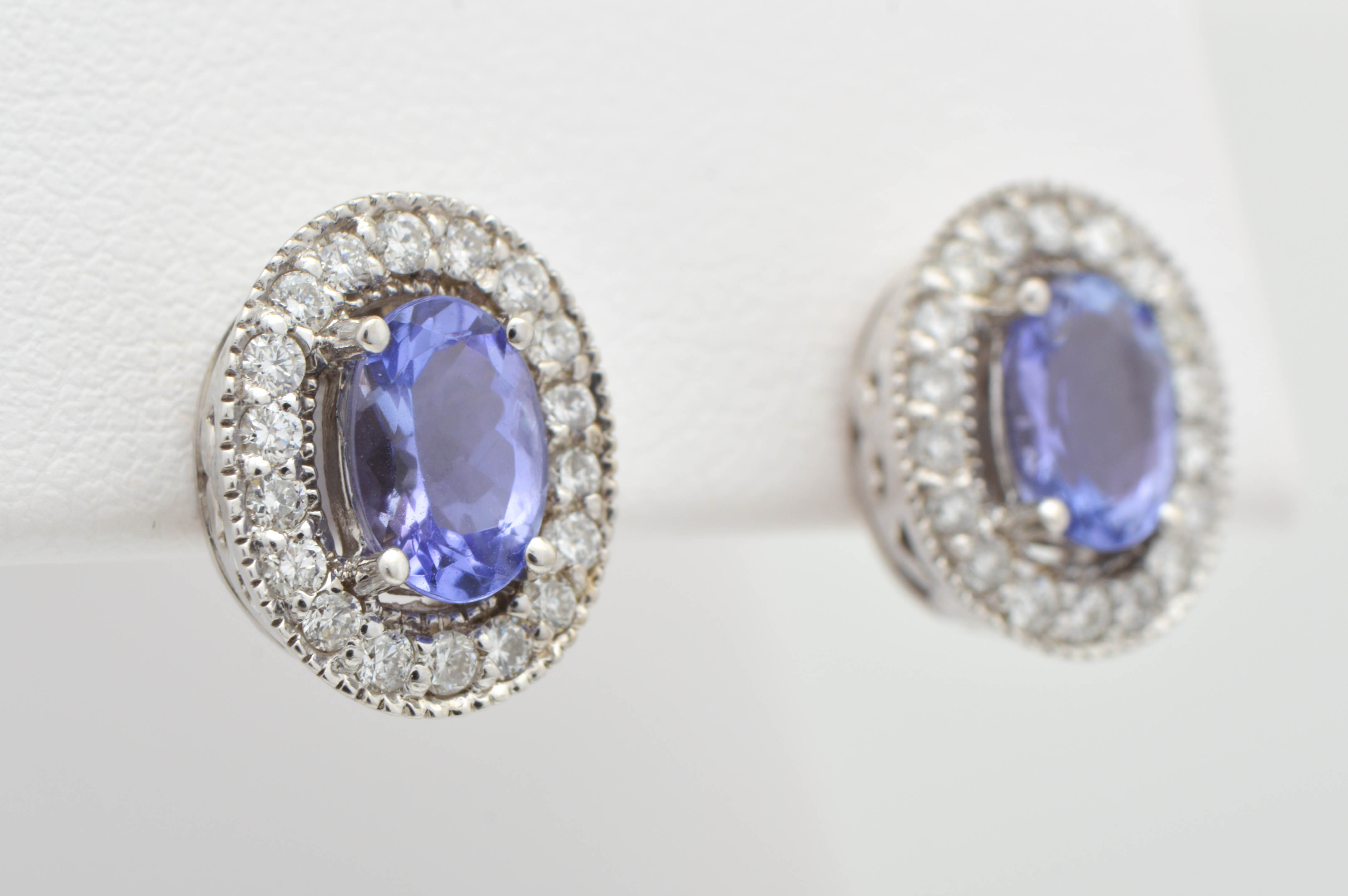 2.00 CTW Tanzanite, Diamond and 14K White Gold Drop Earrings