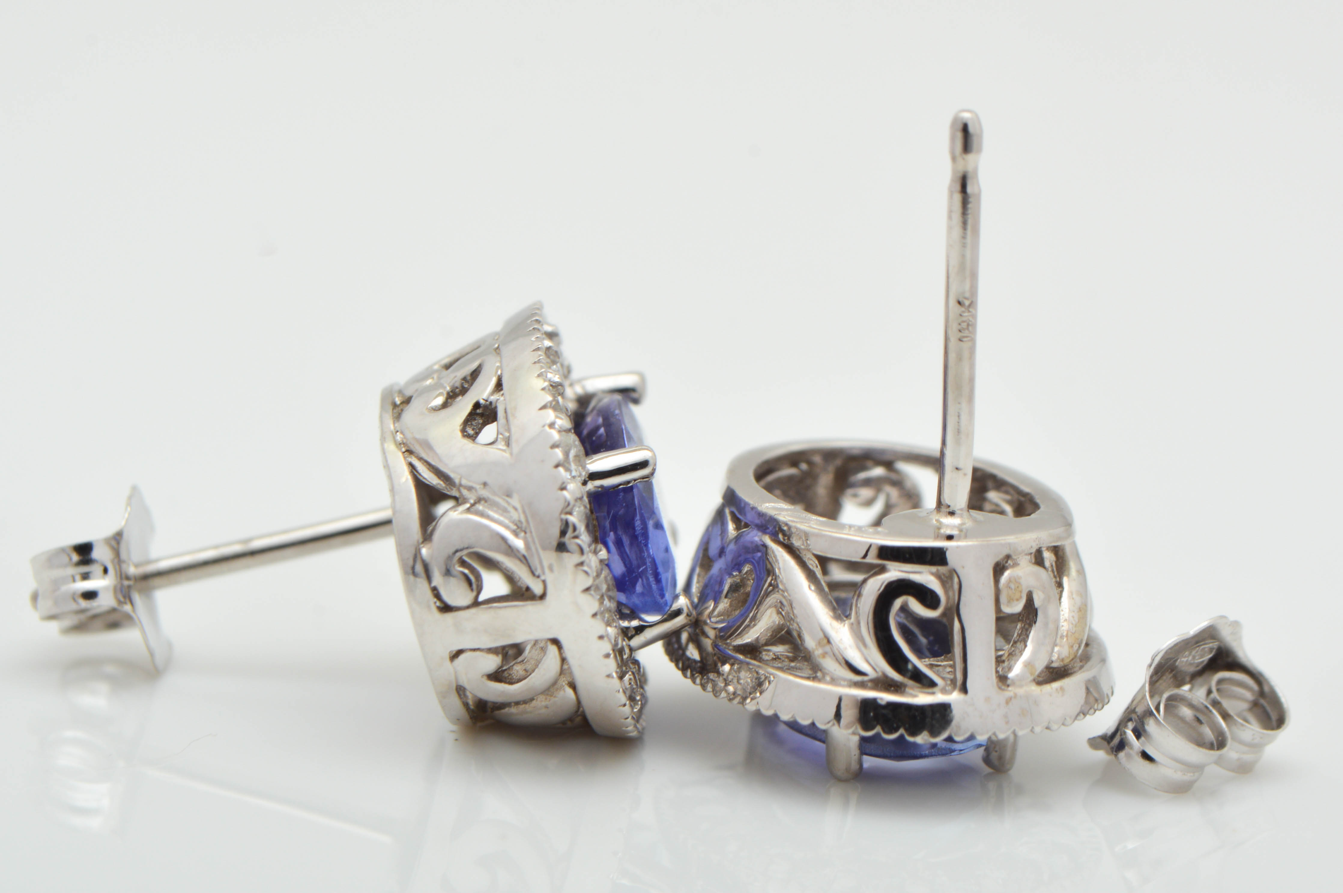 2.00 CTW Tanzanite, Diamond and 14K White Gold Drop Earrings