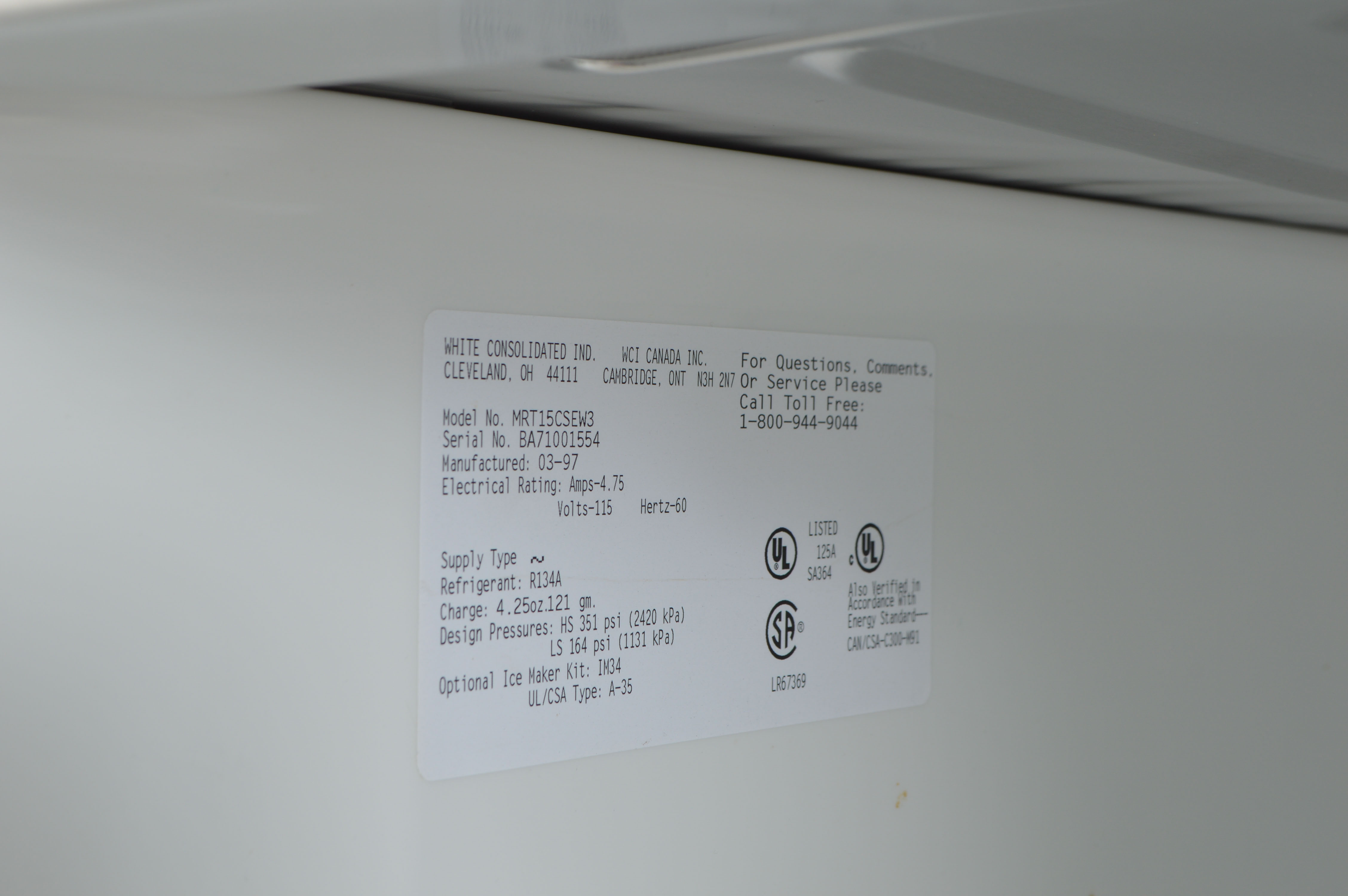 White Kelvinator Refrigerator Freezer