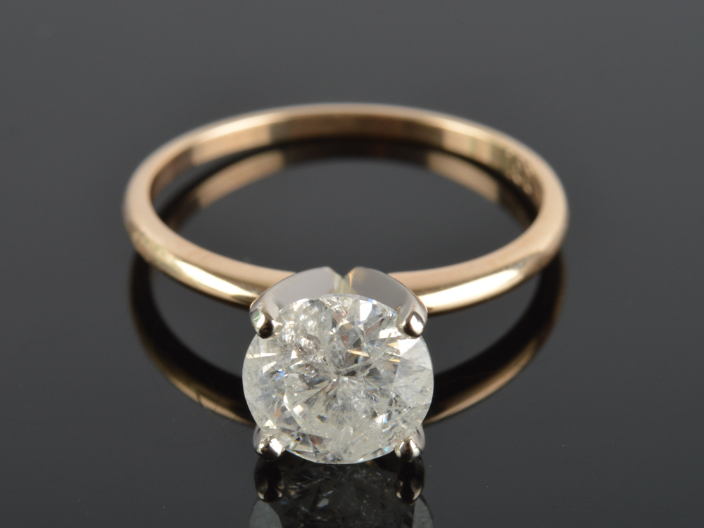 14K Solid Yellow Gold 1.50 CT Diamond Engagement Ring