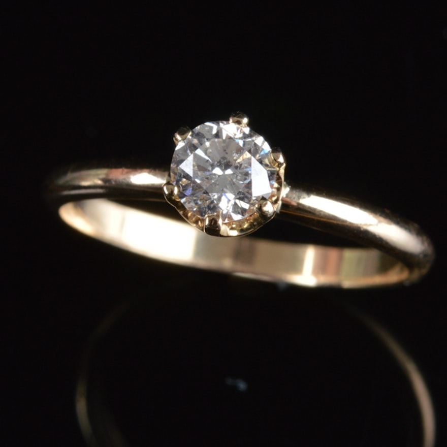 14K Solid Yellow Gold 0.40 CT Diamond Engagement Ring