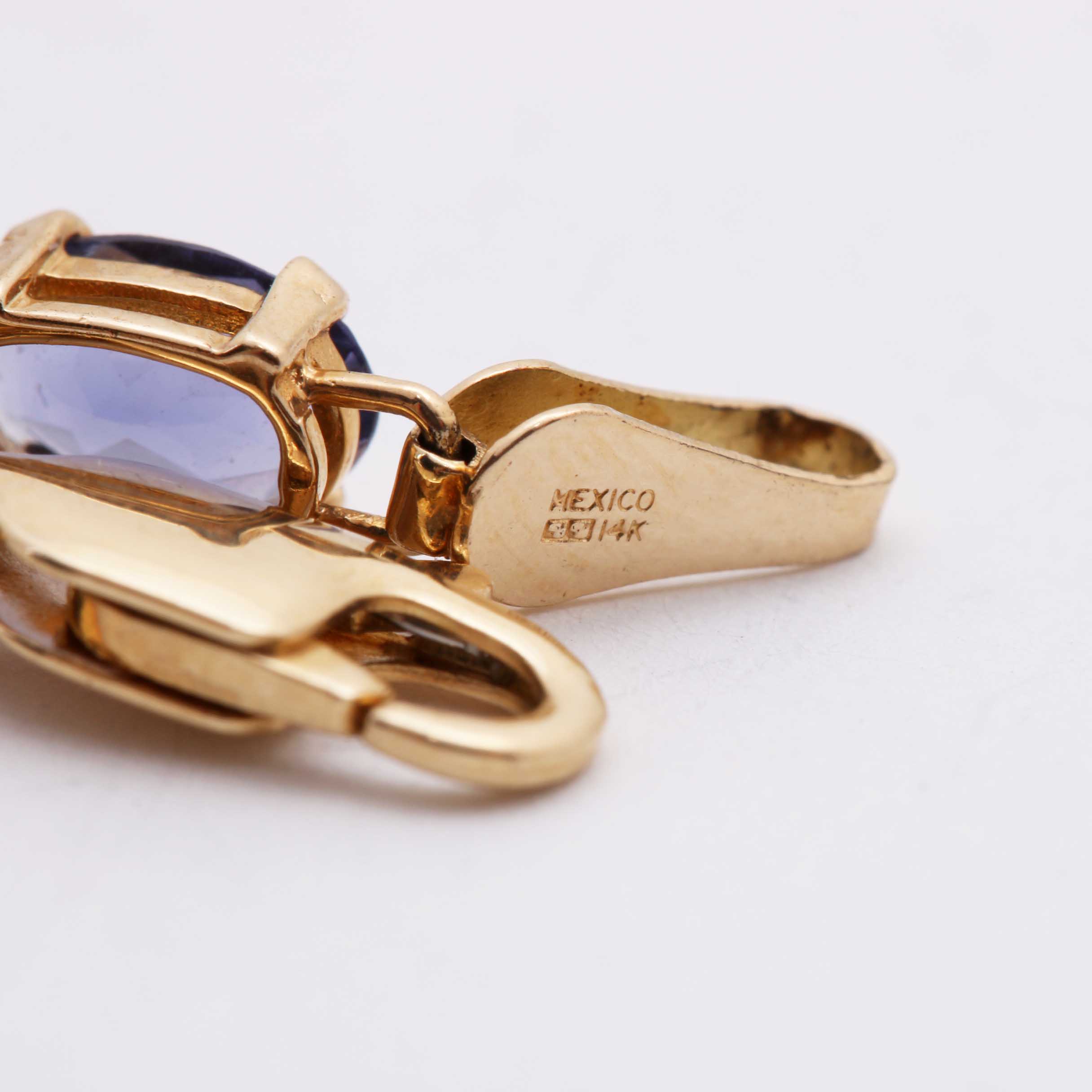 14K Yellow Gold Iolite and Floral Link Bracelet