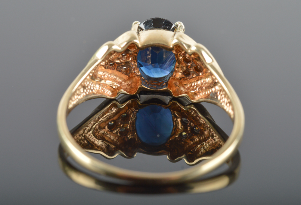 14K Solid Yellow Gold Sapphire and Diamond Ring