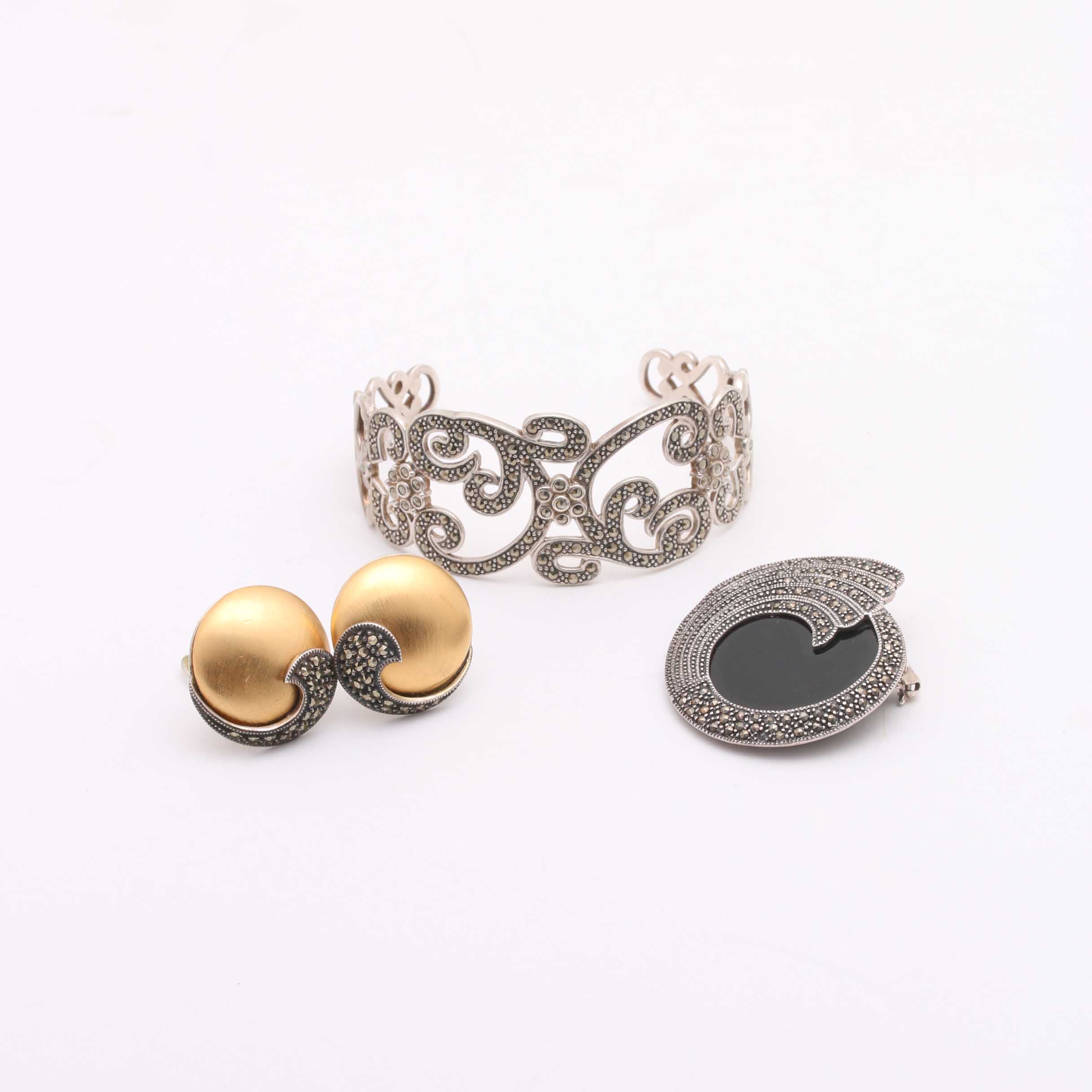 Sterling Silver Marcasite Stone Jewelry