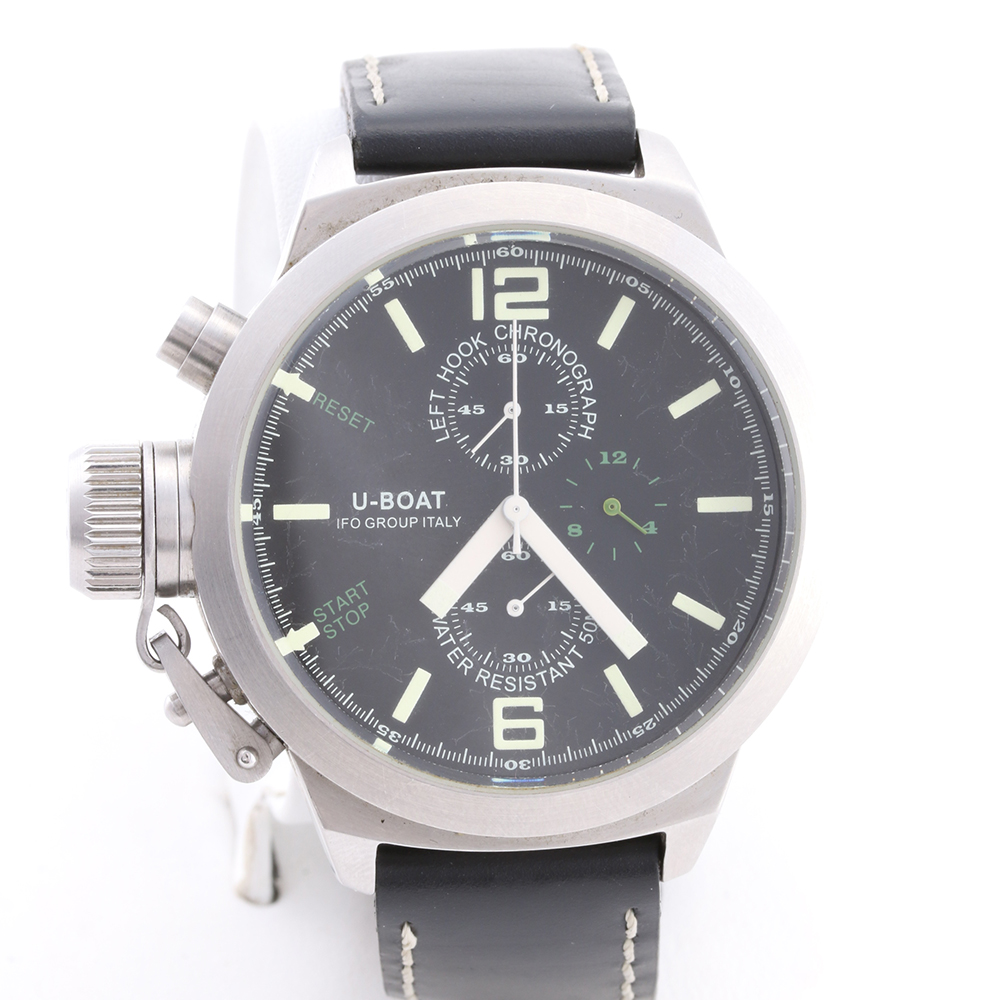 U-Boat IFO Group Italy Left Hook Chronograph Watch with Black Leather Bracelet