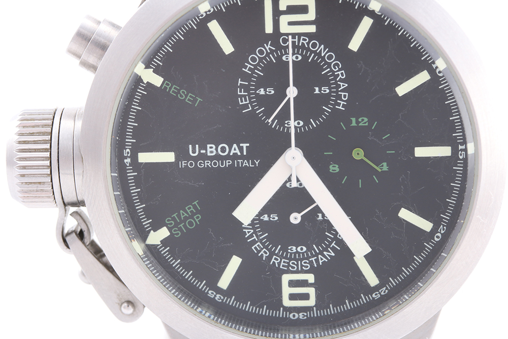 U-Boat IFO Group Italy Left Hook Chronograph Watch with Black Leather Bracelet
