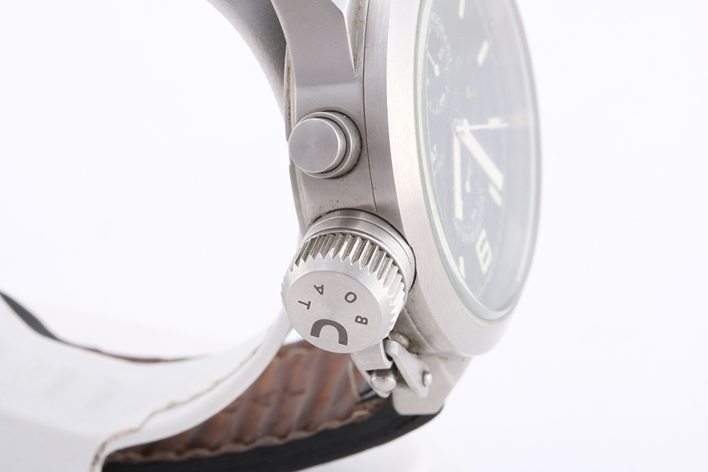 U-Boat IFO Group Italy Left Hook Chronograph Watch with Black Leather Bracelet