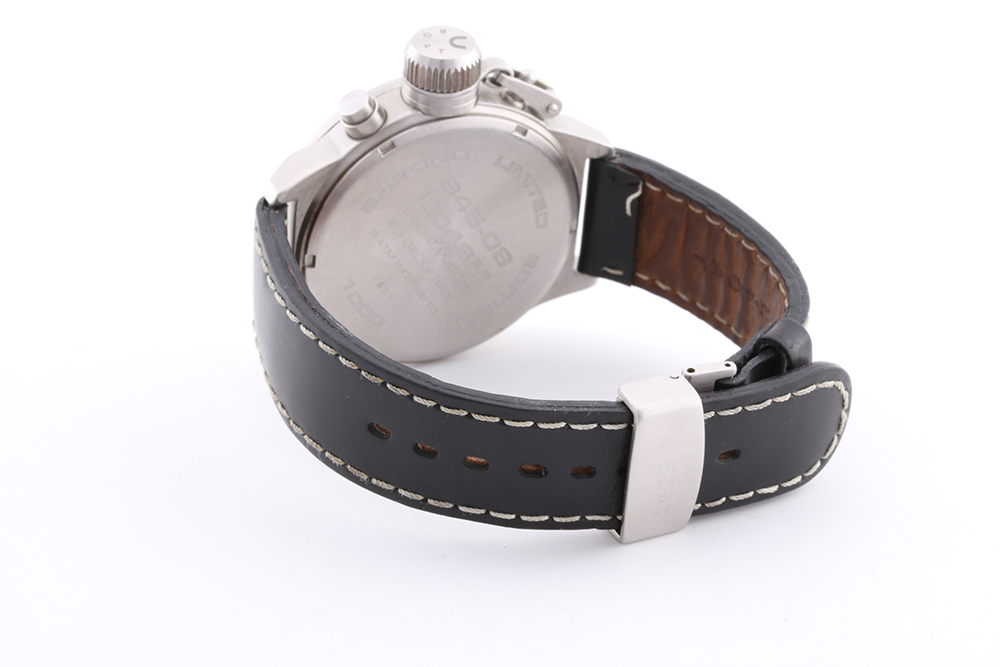 U-Boat IFO Group Italy Left Hook Chronograph Watch with Black Leather Bracelet