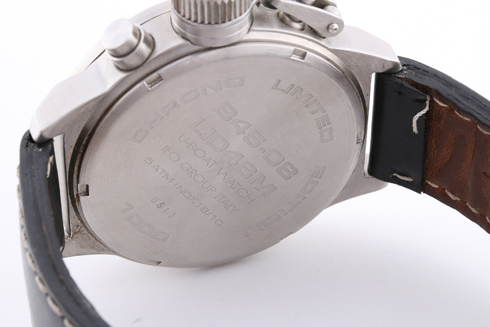 U-Boat IFO Group Italy Left Hook Chronograph Watch with Black Leather Bracelet