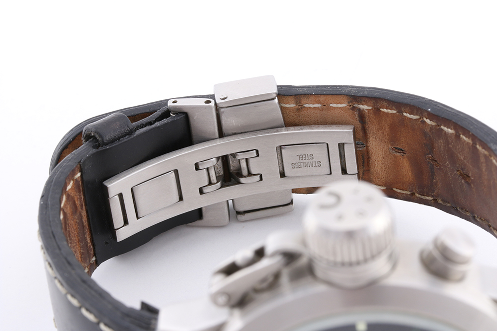 U-Boat IFO Group Italy Left Hook Chronograph Watch with Black Leather Bracelet