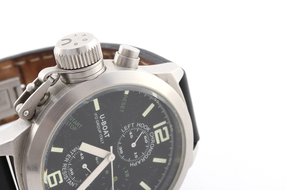U-Boat IFO Group Italy Left Hook Chronograph Watch with Black Leather Bracelet