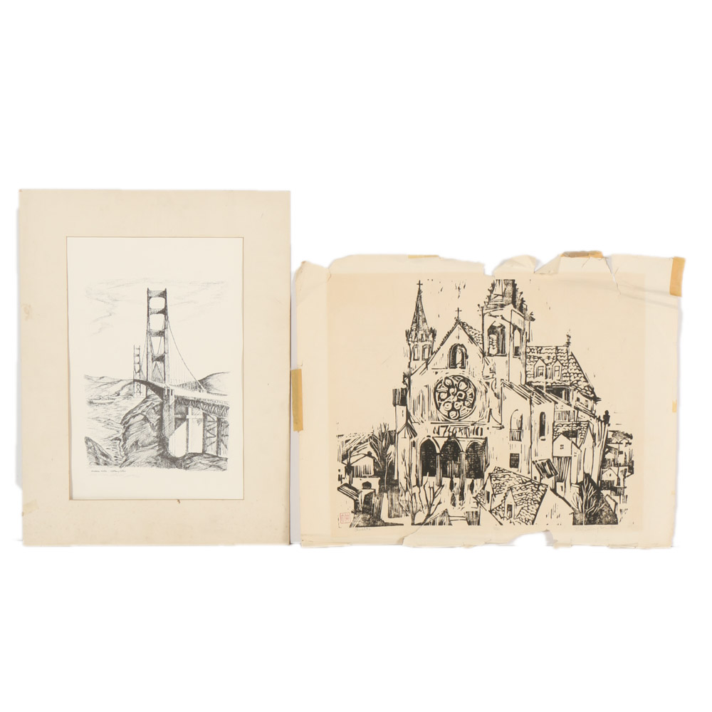 Set of Pressings Including a Bill Ellingson Woodcut