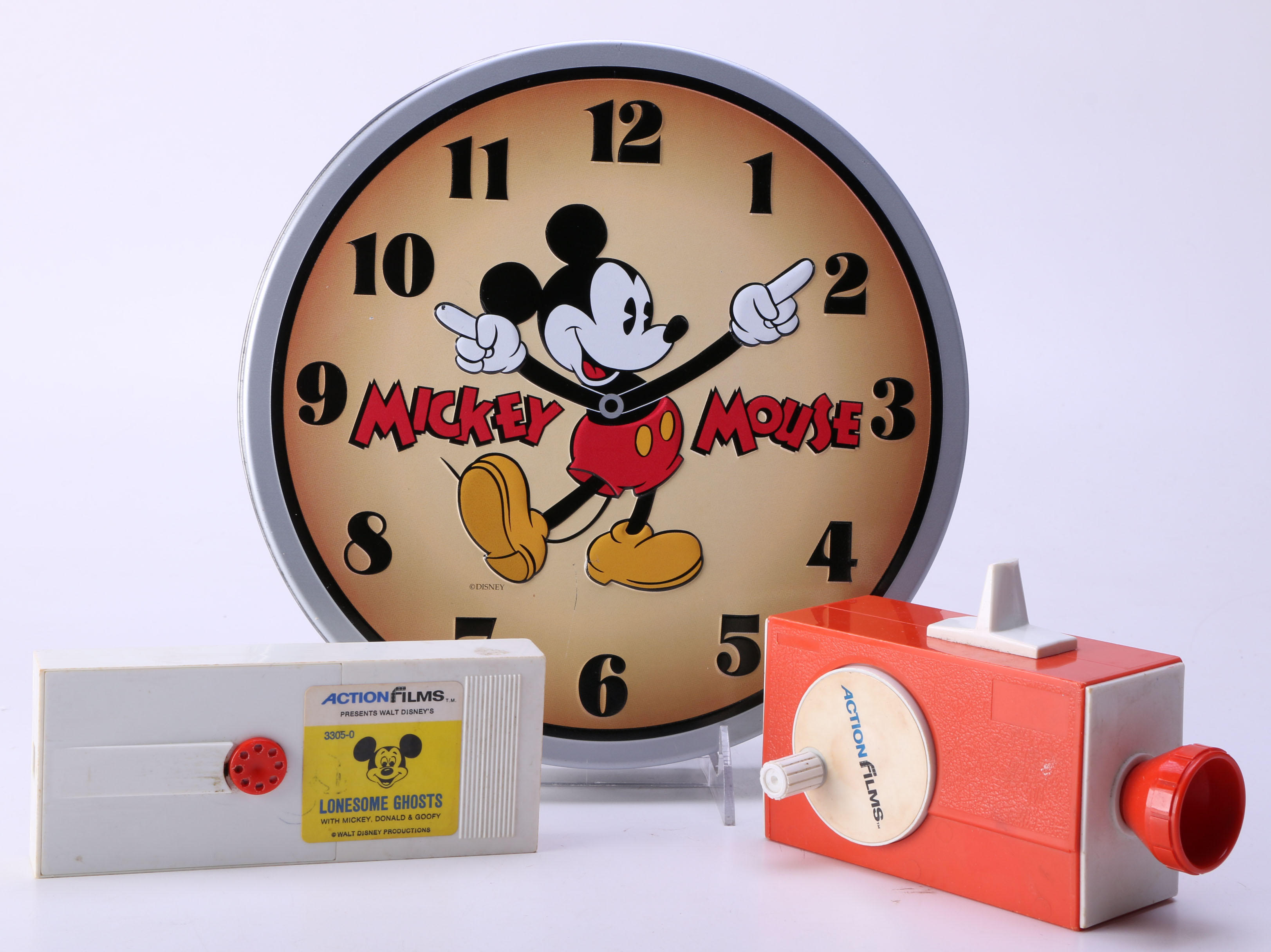 Disney "Actionfilms" Film viewer with "Lonesome Ghosts" Film Cartridge and Mickey Mouse Tin