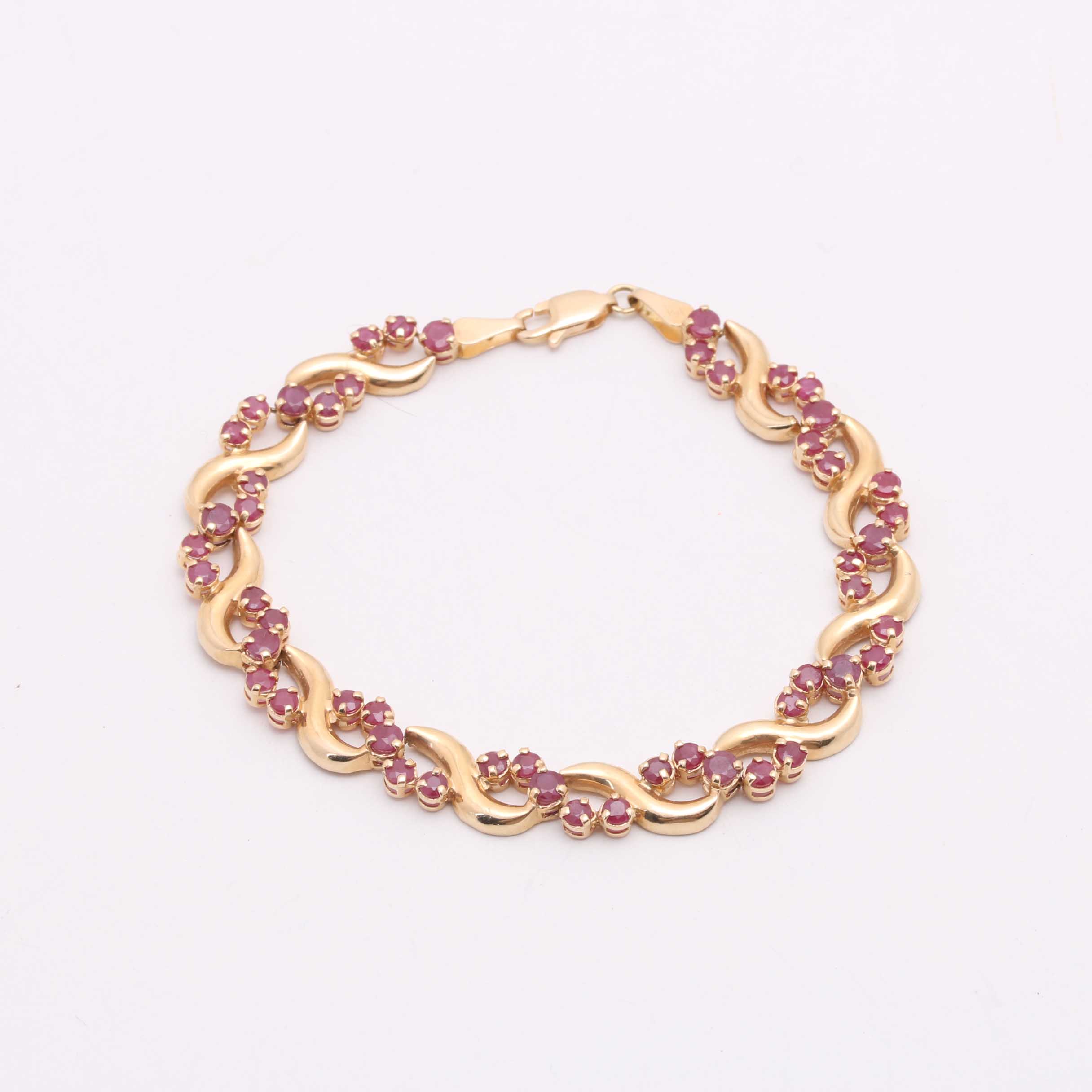 14K Yellow Gold Synthetic Ruby Bracelet