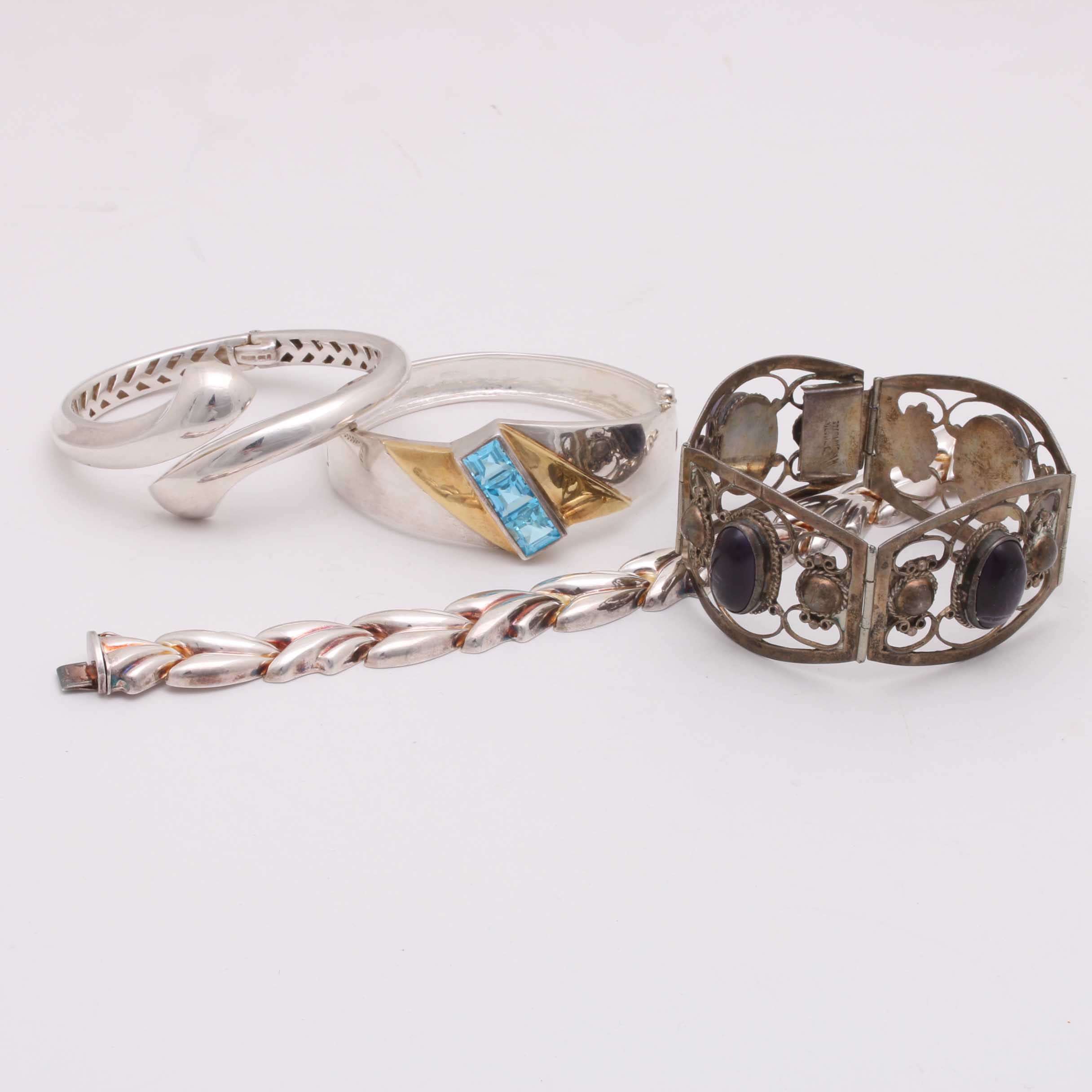 Sterling Silver Bracelets with Amethyst and Topaz