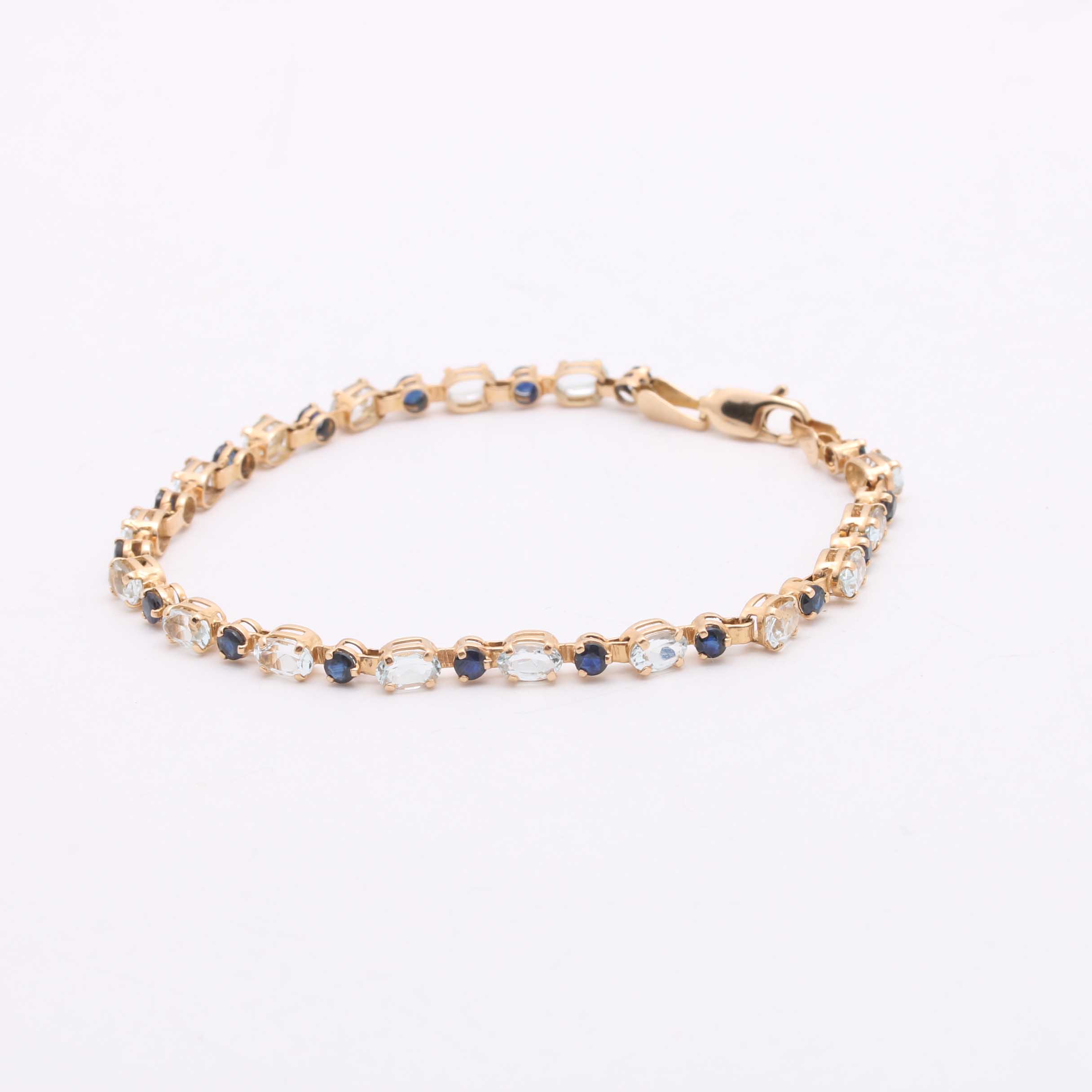 14K Yellow Gold Aquamarine and Sapphire Bracelet