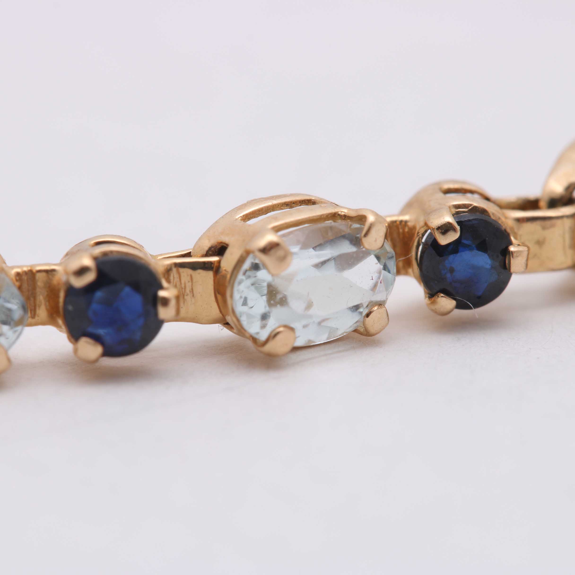 14K Yellow Gold Aquamarine and Sapphire Bracelet