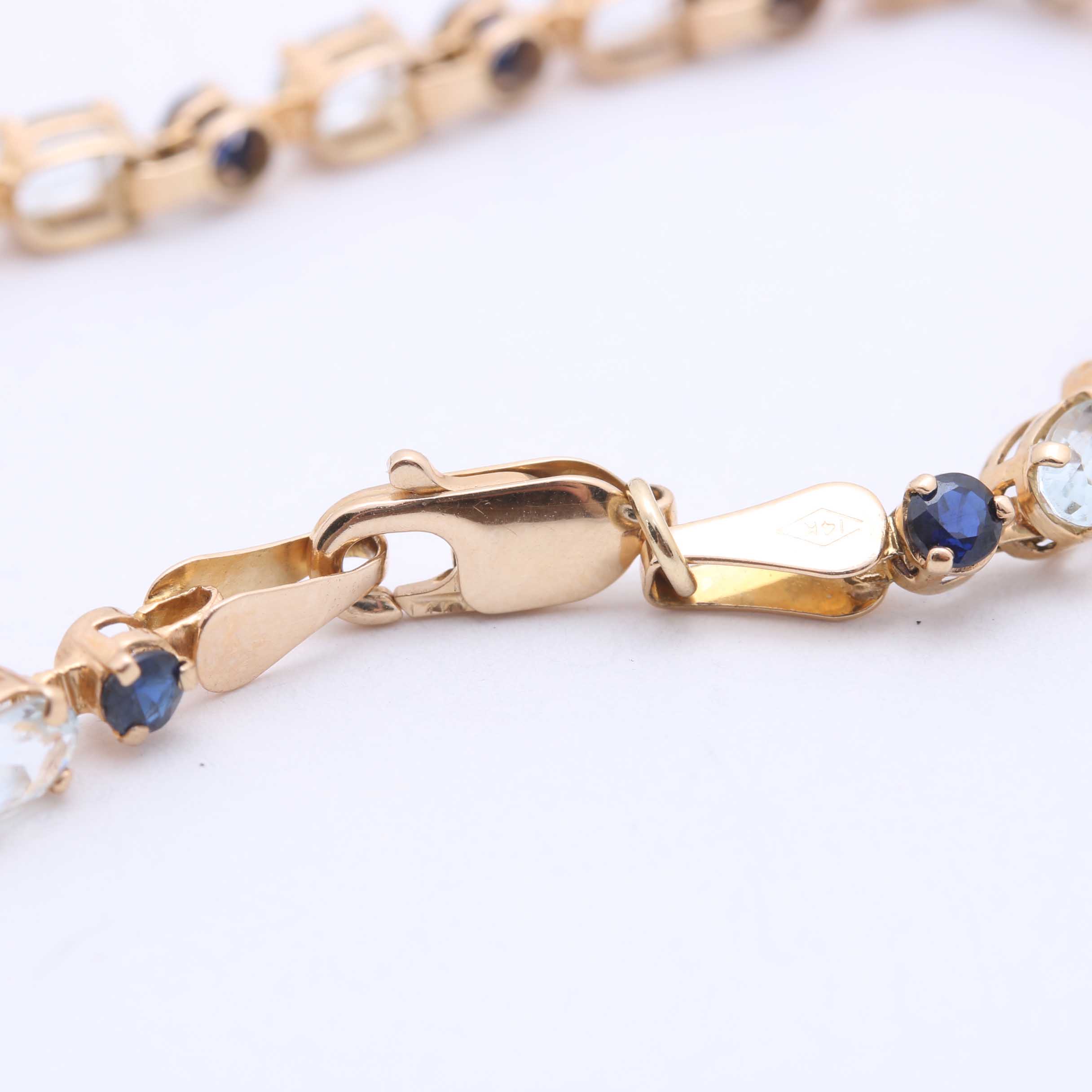 14K Yellow Gold Aquamarine and Sapphire Bracelet