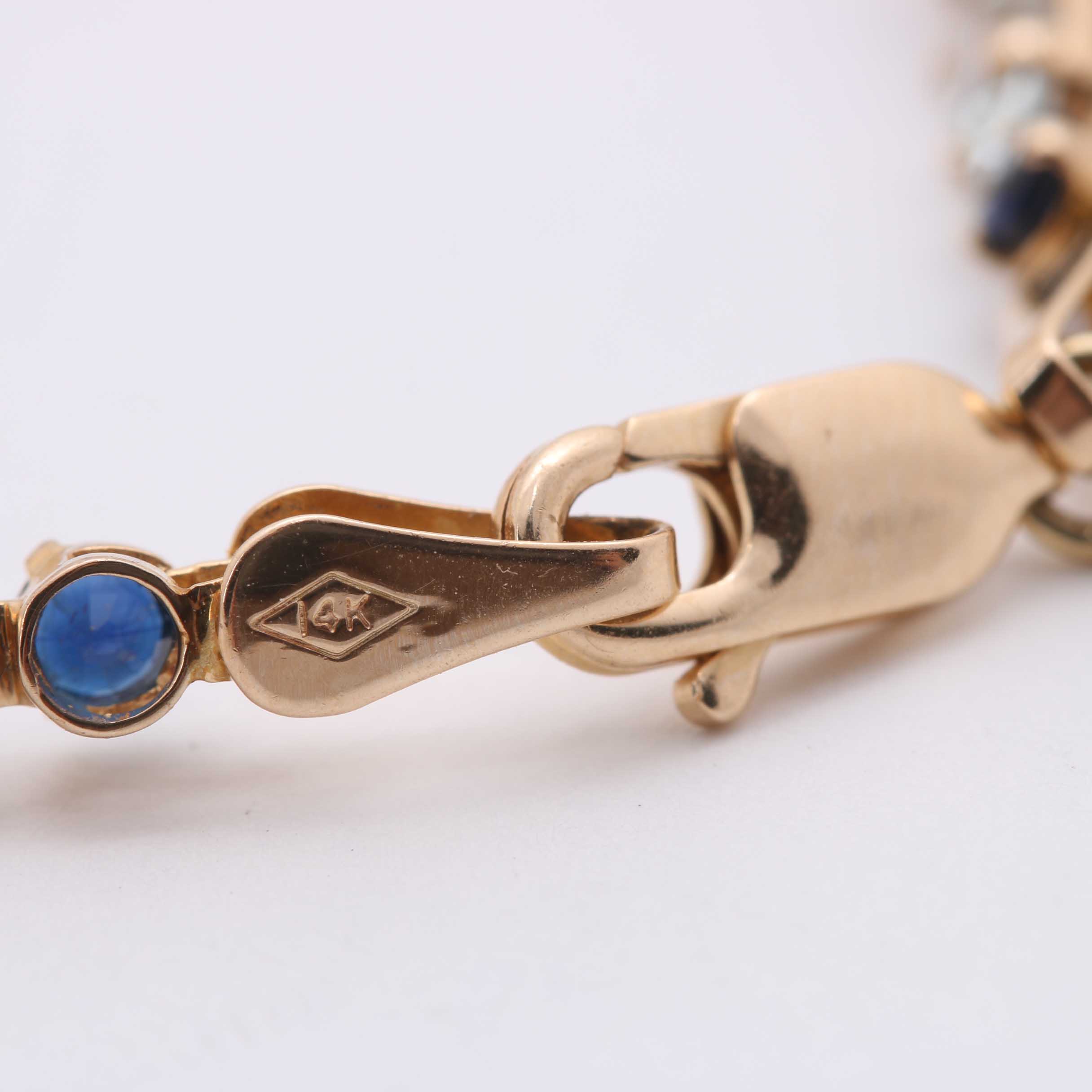 14K Yellow Gold Aquamarine and Sapphire Bracelet