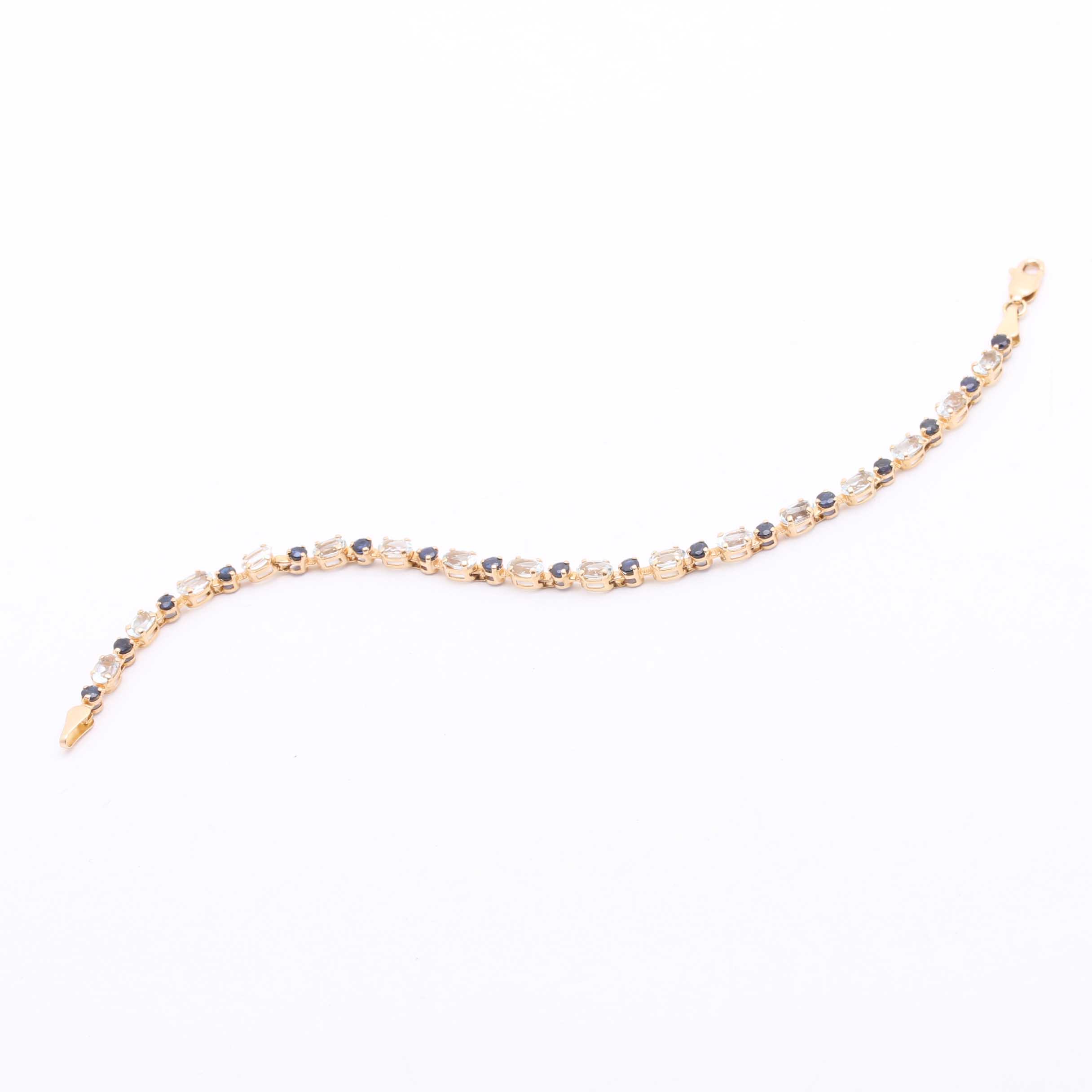 14K Yellow Gold Aquamarine and Sapphire Bracelet