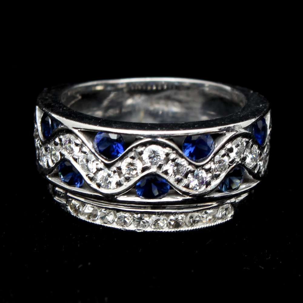 14 Karat Gold Sapphire and Diamond Band