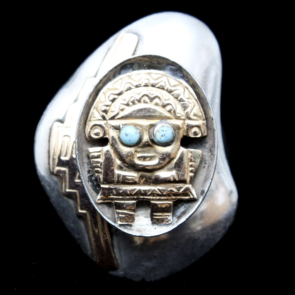 Mixed Metal Aztec Motif Ring