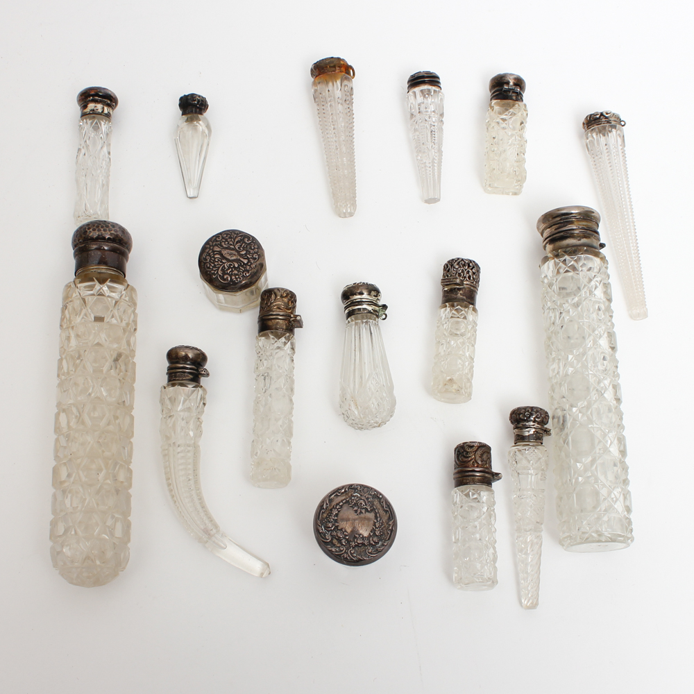 Victorian Cut Glass Lay Down Perfume Bottles and Tear Catchers