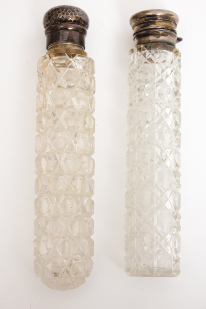 Victorian Cut Glass Lay Down Perfume Bottles and Tear Catchers