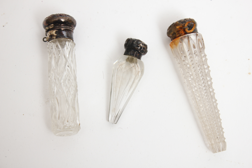 Victorian Cut Glass Lay Down Perfume Bottles and Tear Catchers