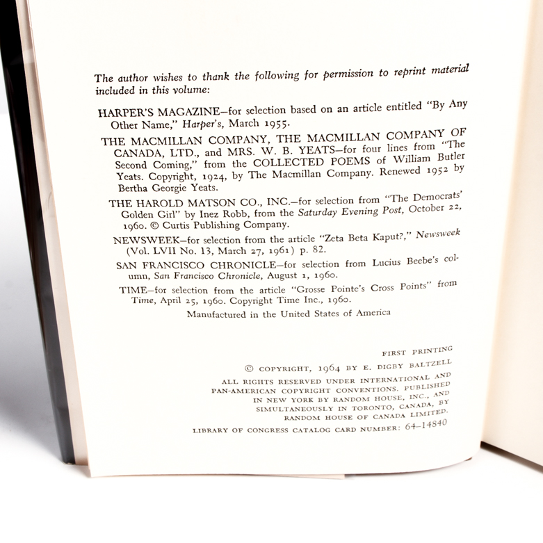 "The Protestant Establishment, Aristocracy & Caste in America" by E. Digby Baltzell, Signed First Edition