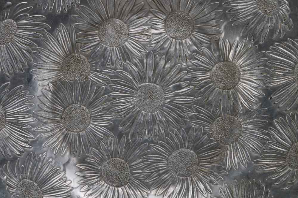 Vintage Hammered Aluminum Tray with Daisies